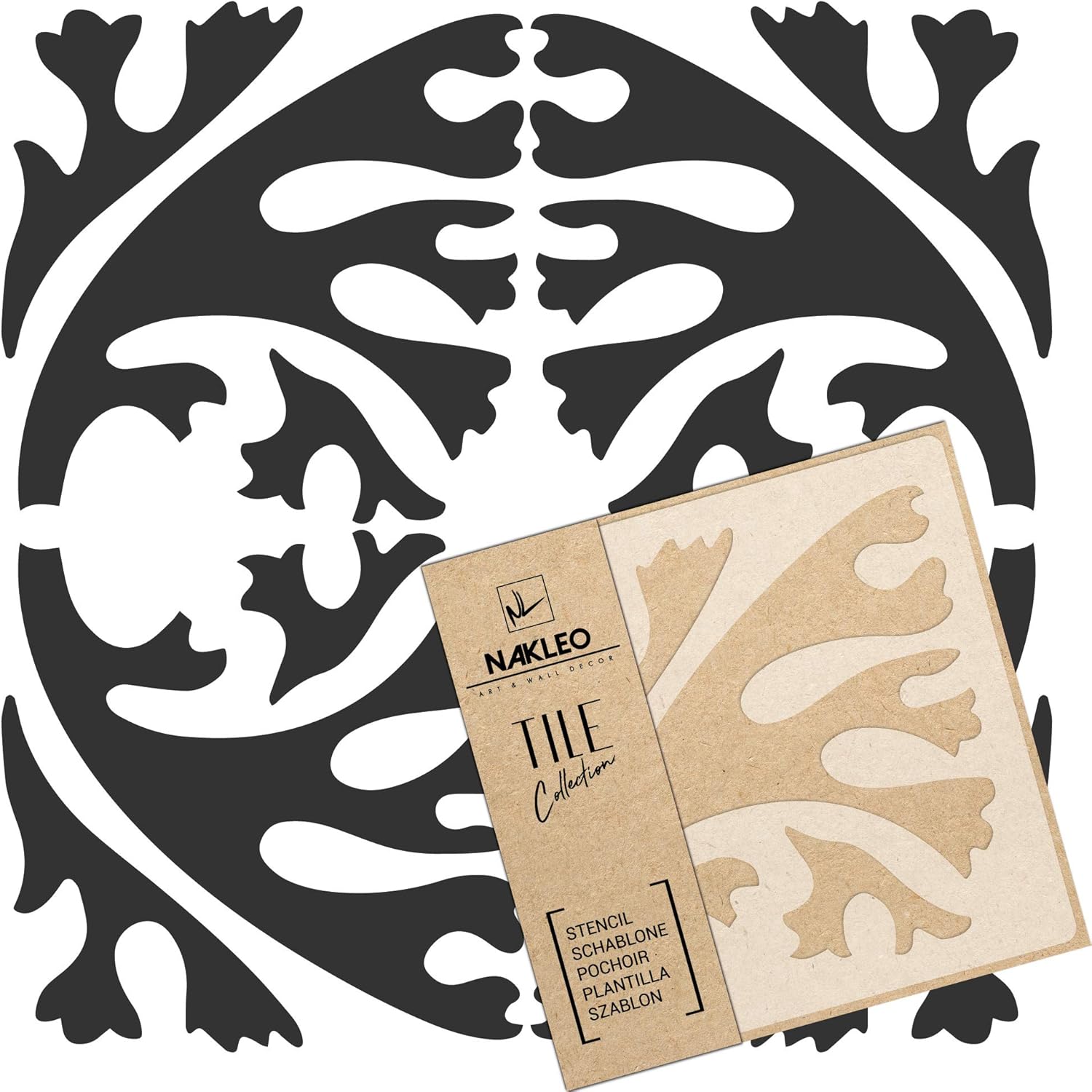 NAKLEO Tile Painting Stencil 23,6”x23,6”, Tomar Spanish Moorish Flower Moroccan, Plastic Reusable Large Template, Home Decor Craft DIY, Floor Concrete Patio Wall - Terracotta