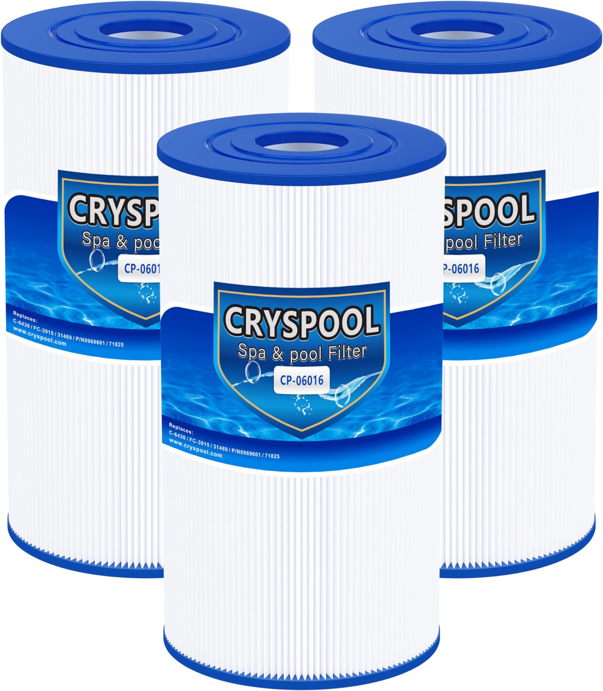 Cryspool® 06016 Filter Compatible with PWK30, C-6430, Watkins 31489, FC-3915, P/N0969601, 71825, 73178, 73250, 30 Sq. Ft Spa Filter Cartridge, 3 Pack