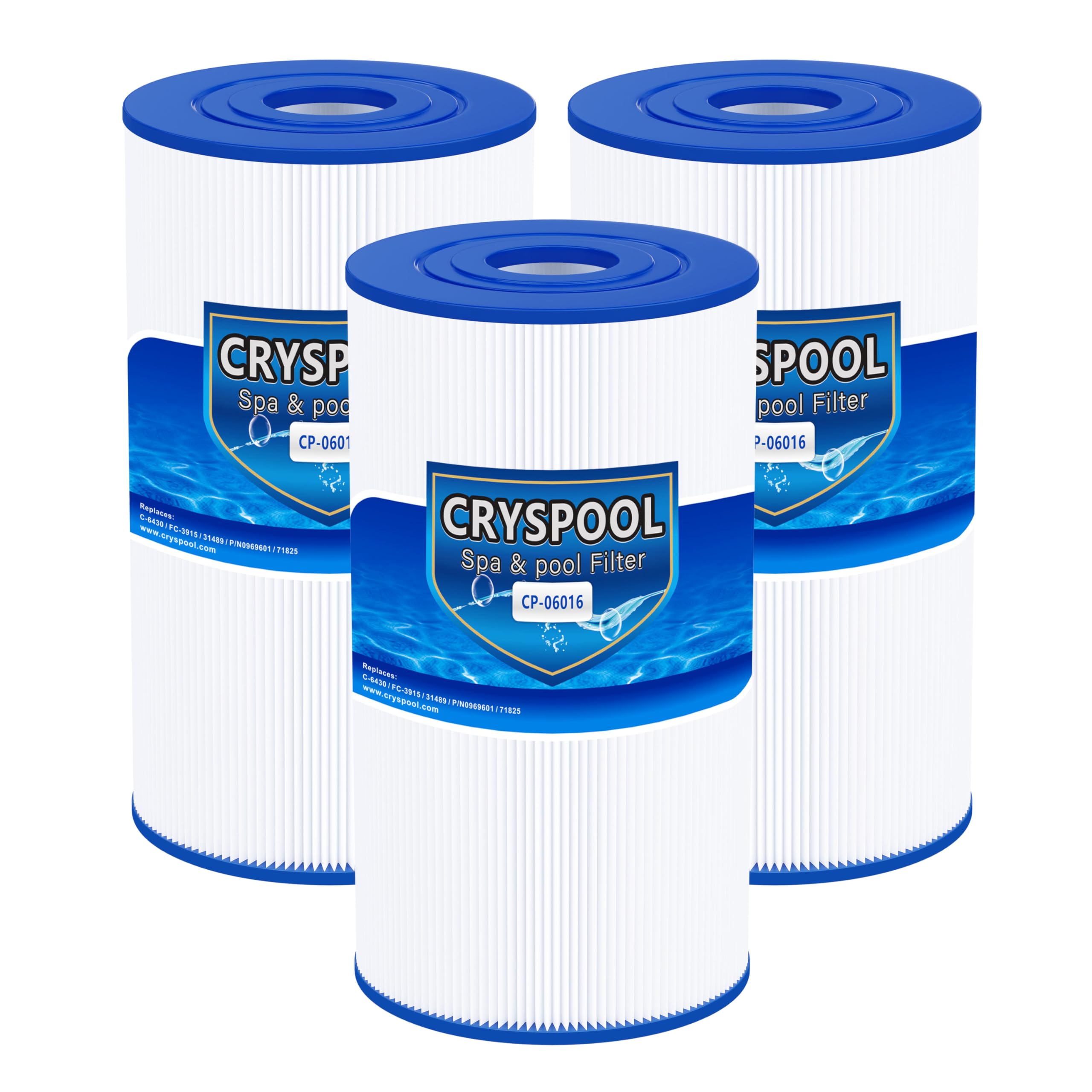 Cryspool® 06016 Filter Compatible with PWK30, C-6430, Watkins 31489, FC-3915, P/N0969601, 71825, 73178, 73250, 30 Sq. Ft Spa Filter Cartridge, 3 Pack