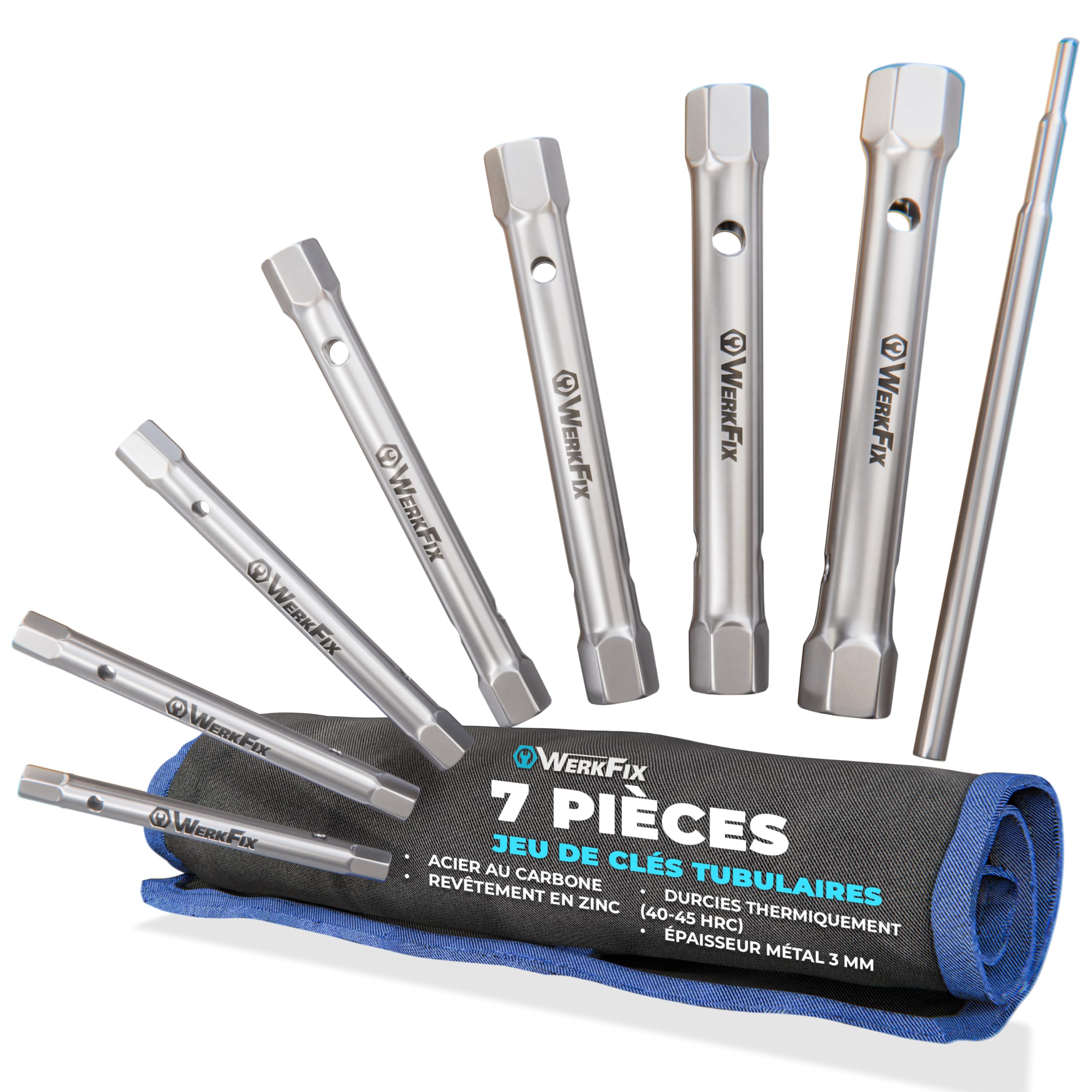 S&R WERKFIX Jeu Clés Tubulaires - 7 Clés à Tube Douille 6-19 mm. Pour Bougies et Lavabo