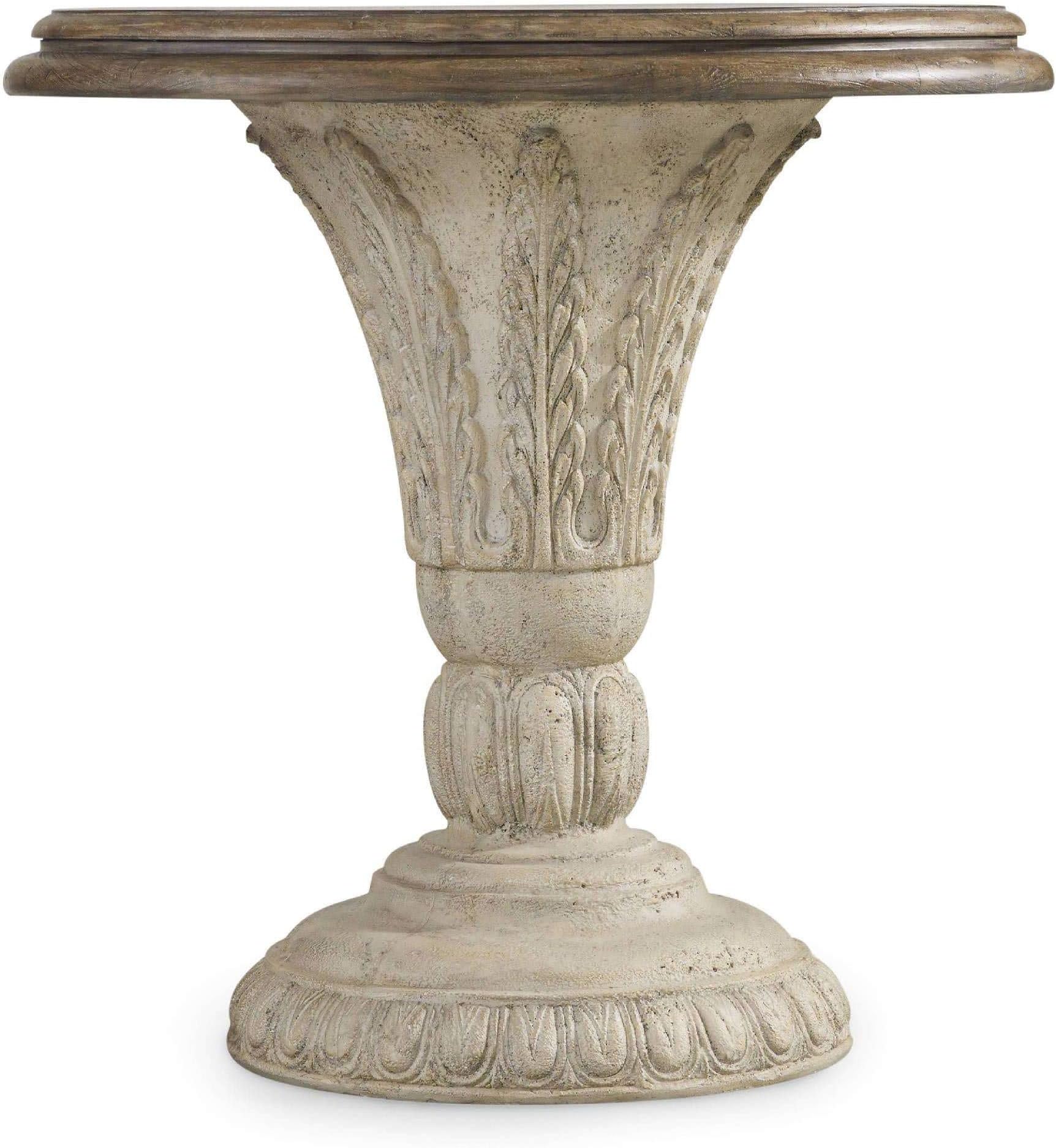 Hooker Furniture Solana Round Pedestal Accent Table in Weathered Beige