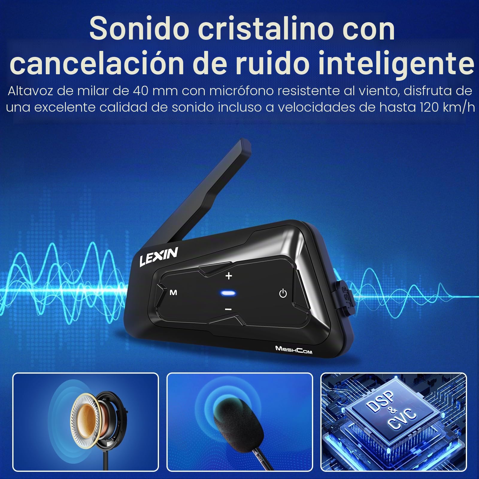 LEXIN MeshCom Interfono Moto MESH 3.0 – Bluetooth 5.0 Interfono Moto con Compartir Música, Multitarea Audio, Impermeable, Mesh Sistema de Comunicación, Doble Paquete