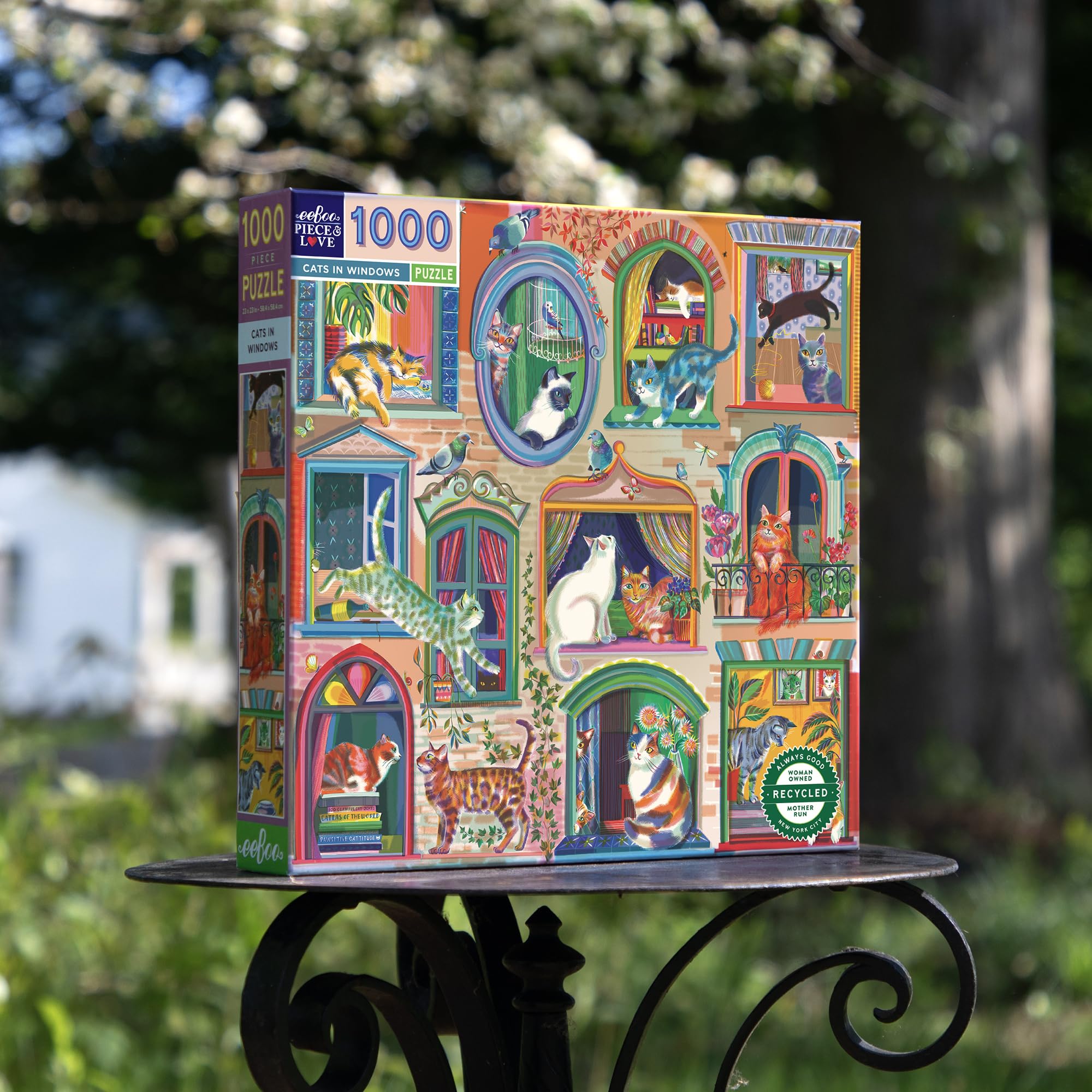 eeBoo Piece and Love Cats In Windows 1000 piece square adult Jigsaw Puzzle, Shades of Brown, Gray, and White, 1000 pieces - Image 4