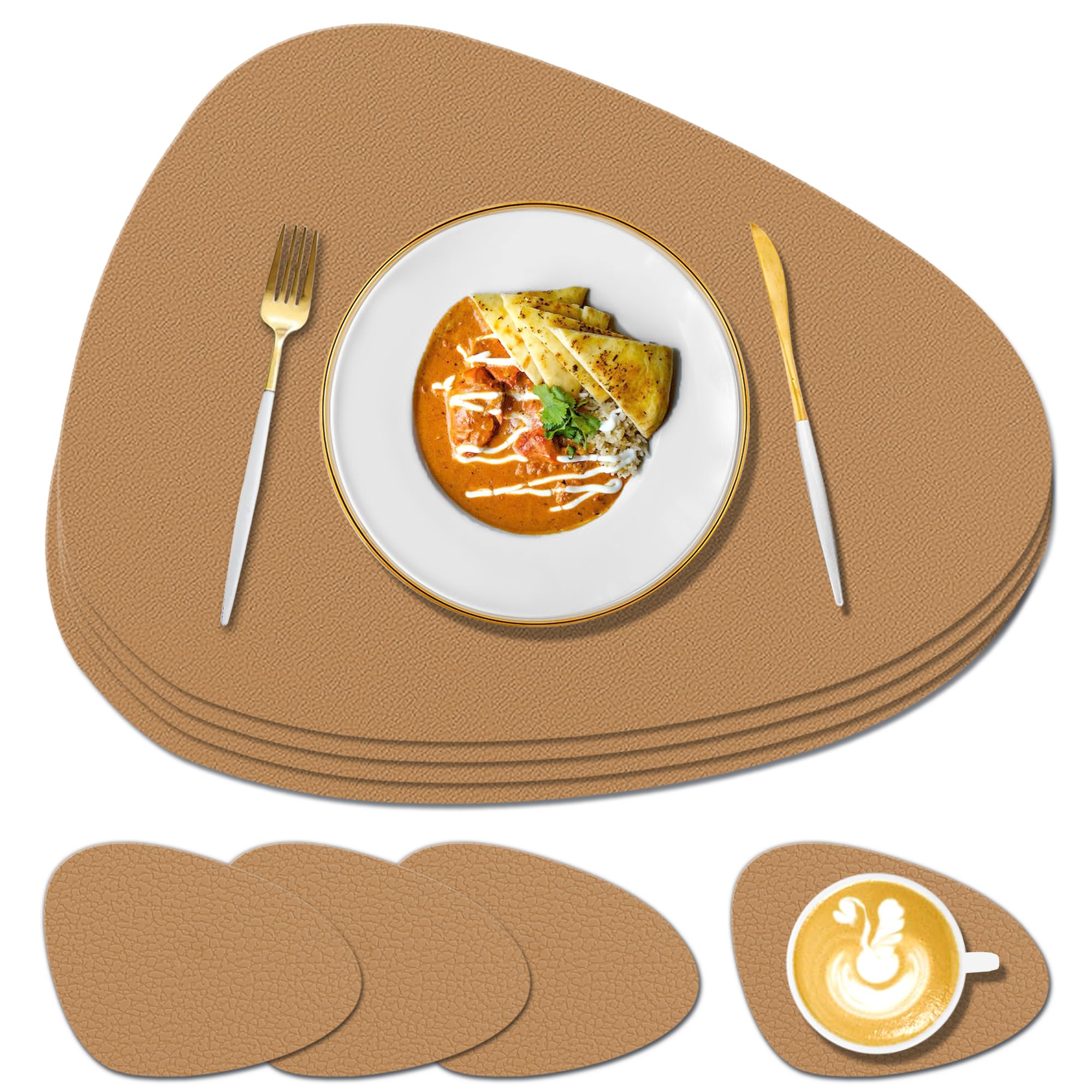 KERYCHIN 4 Silicone Place Mats + 4 Coaster Set, Heat Resistant 450 °F,Non-slip Texture Design, Easy to Clean