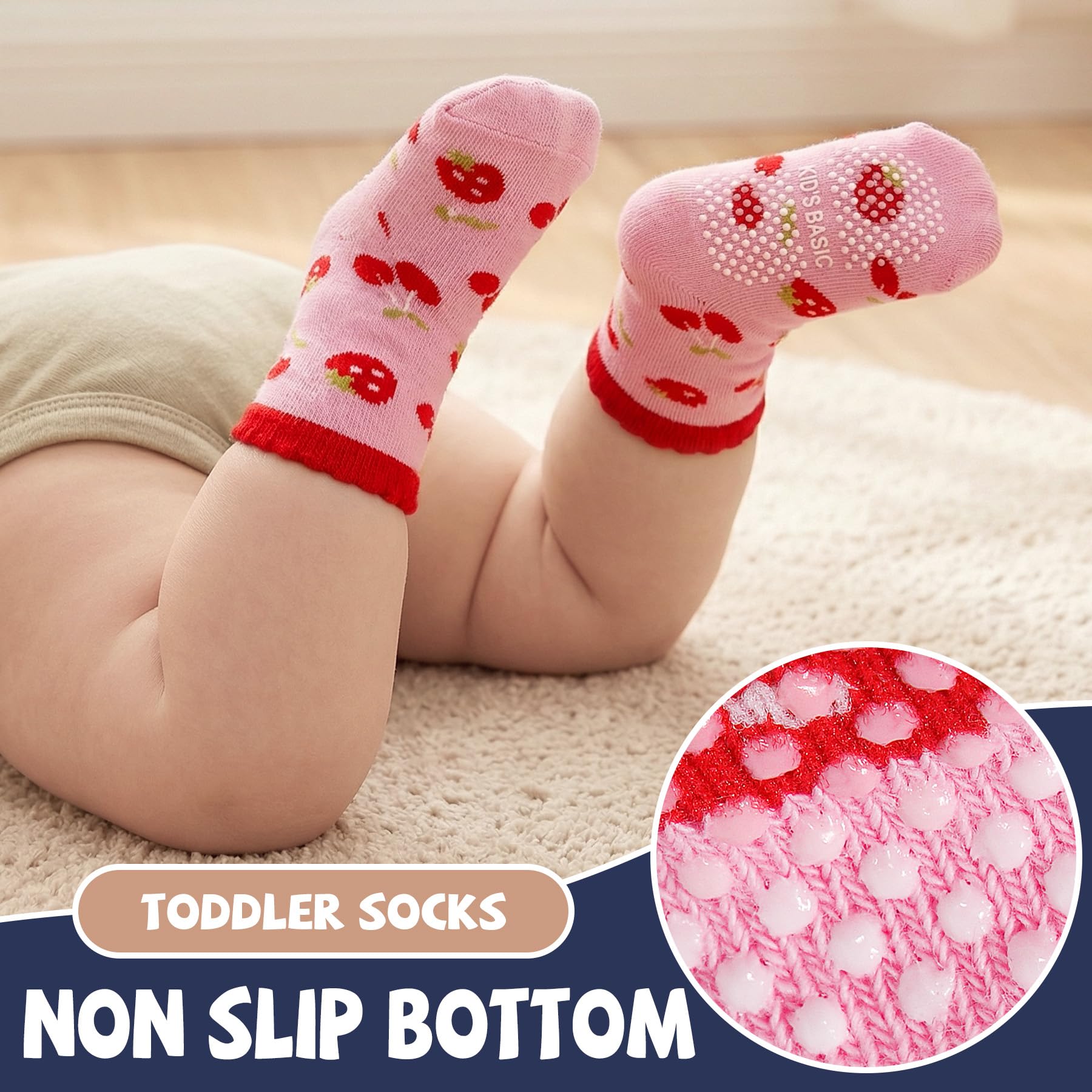 SkiBeaut - Calcetines antideslizantes para niños pequeños de 1 a 7 años, 12 pares de calcetines para niños y niñas