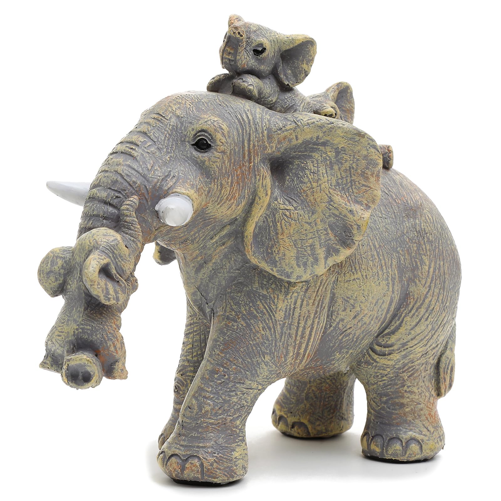 Good Luck Decorations Elephant Gifts for Women,Unique Figurines Decor for The Home, Room,Bathroom,Bedroom,Classroom Shelf Décor (Yellow-Gray)