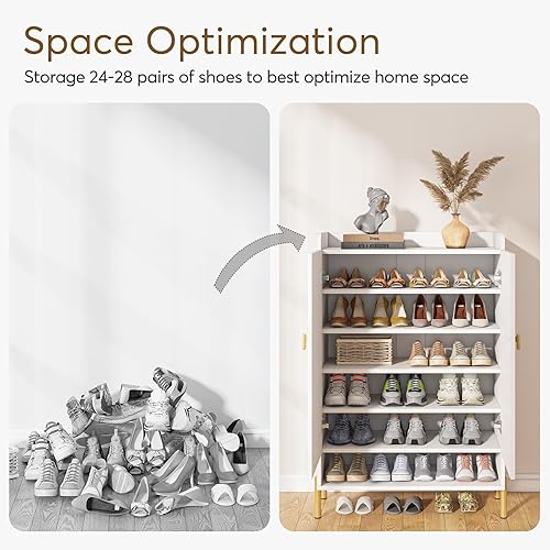 Miniatura 5 de Tribesigns Gabinete de zapatos blanco Entrada Gabinete organizador de zapatos de 6 niveles con estantes ajustables, estante de almacenamiento de