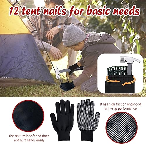 Miniatura 5 de WNJ Juego de estacas y martillo de campamento, clavijas de metal resistente de 10 pulgadas + martillo de 12 pulgadas, accesorios de campamento para
