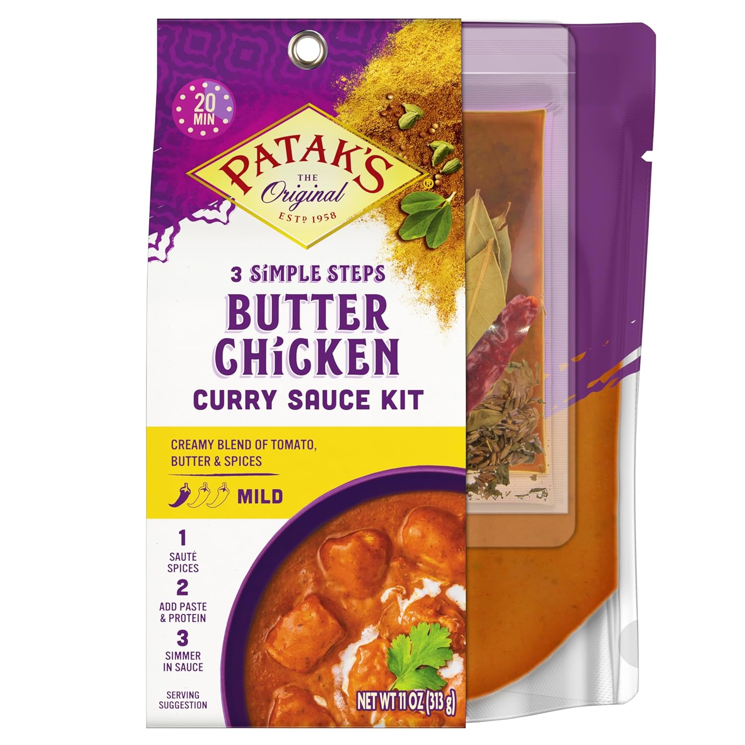 Patak's Butter Chicken Curry Sauce Kit 3Step, 11 Fl Oz