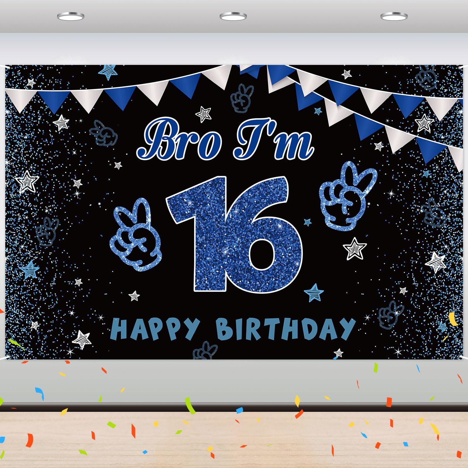 Brother I'm 16 Backdrop Banner - Boy 16th Birthday Party Background Supplies - 16 Years Old - Big Brother 16th Birthday Party Photography Background