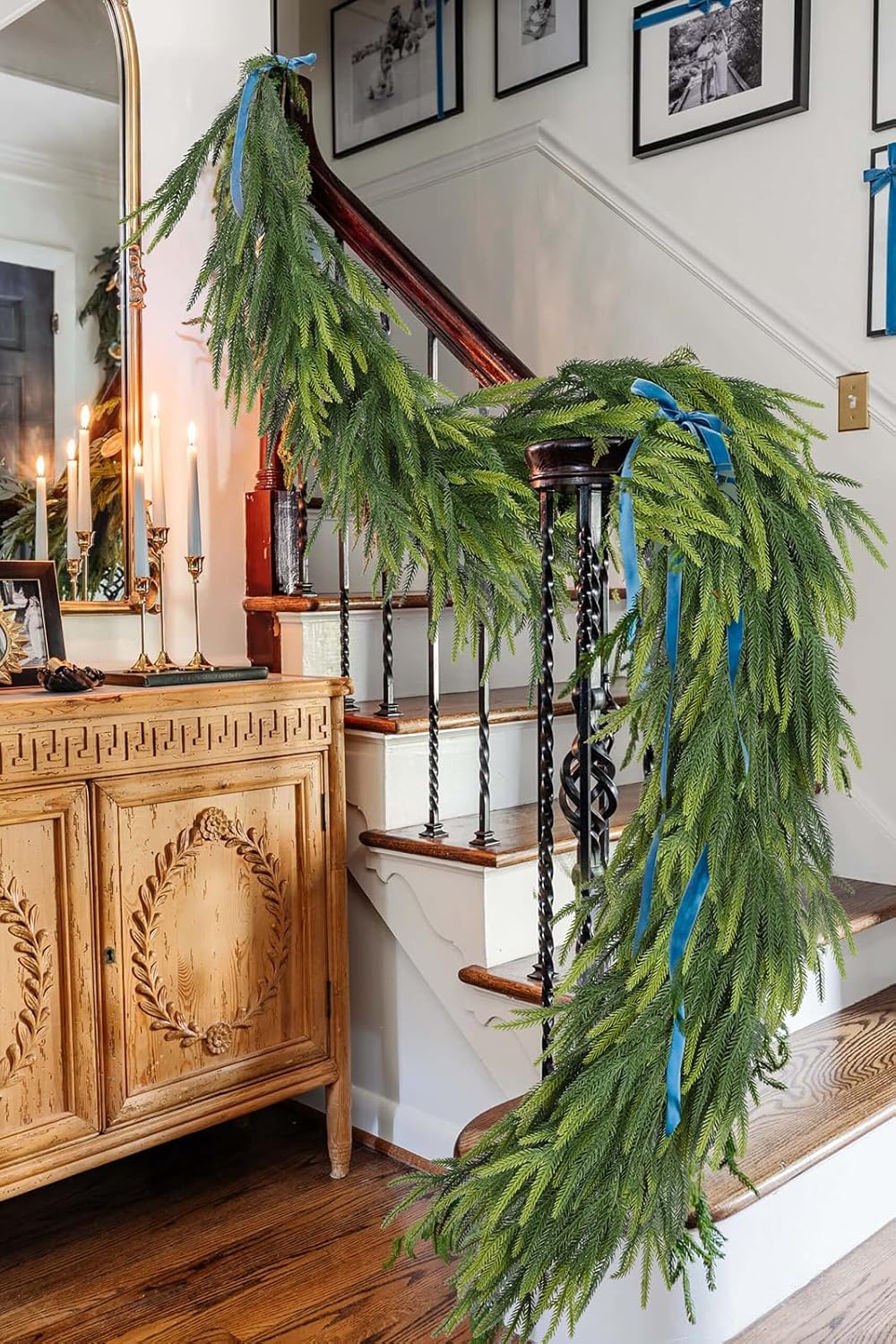 Christmas Norfolk Pine Garlands, Artificial Greenery Garland Realistic Cedar Garland for Mantle Holiday Indoor Outdoor Fireplace Winter Christmas Decor - Image 6