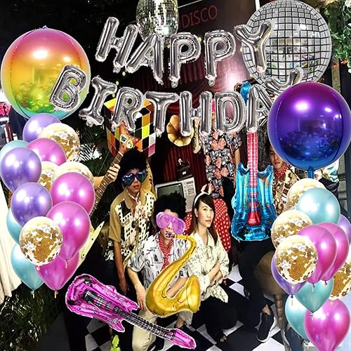 Miniatura 6 de Decoraciones de fiesta de discoteca de los años 70 con globos de látex, globos de disco de aluminio de Mylar, globos de guitarra de saxofón, globos