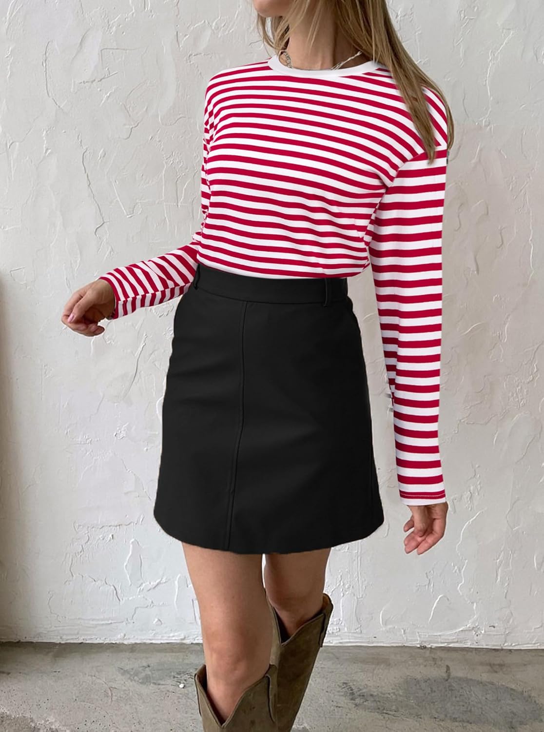 LilyCoco Women's Casual Striped Long Sleeve Shirts Crewneck Basic Loose Fit T Shirt - Image 4