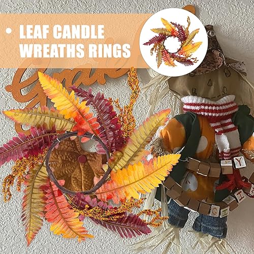 Miniatura 7 de LUOZZY Anillo de vela de hoja artificial, diseño de otoño, para mesa de cena, corona, accesorios para fiesta de Acción de Gracias
