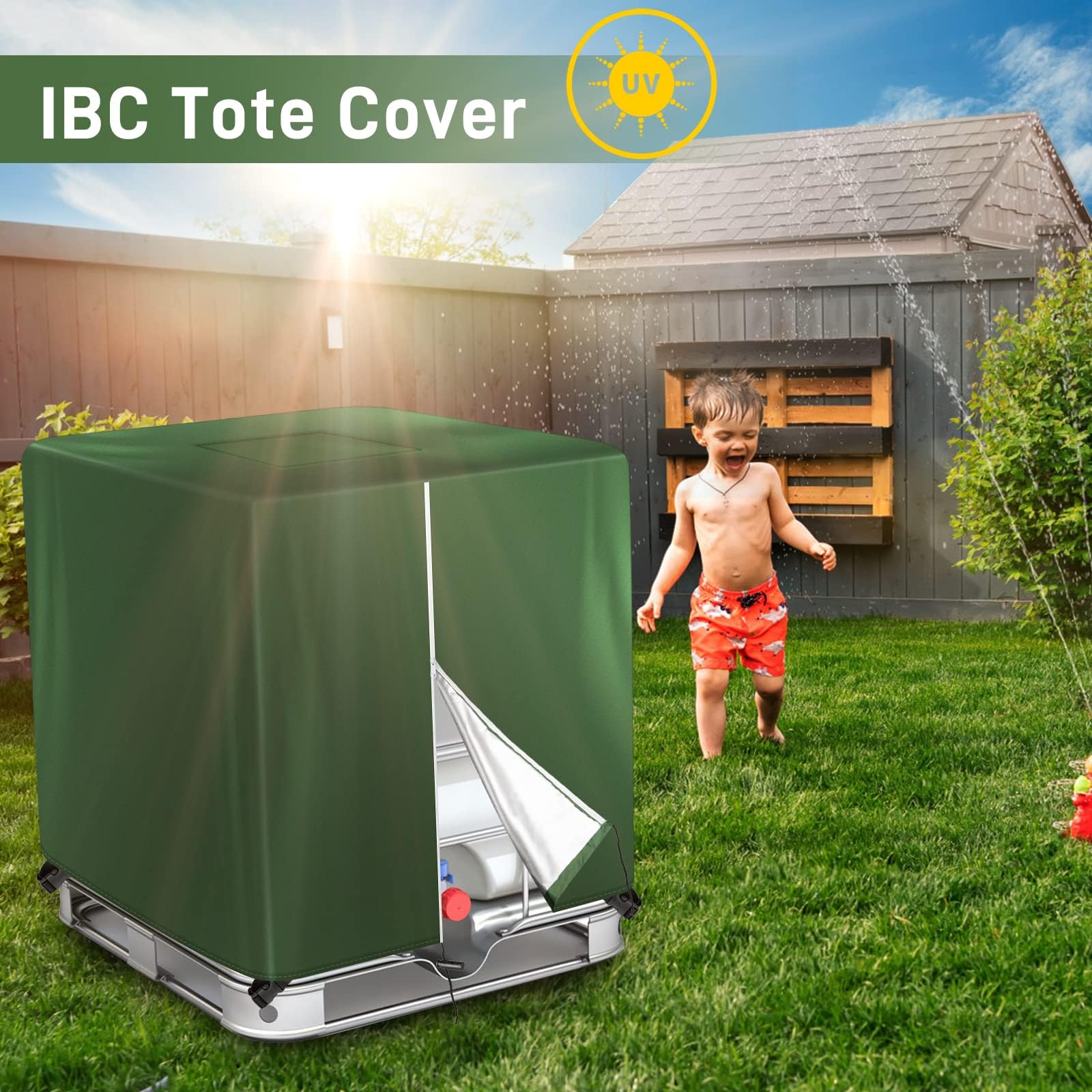 Housse de Réservoir IBC 420D 1000L,Réservoir D'eau Couvercle,Anti-UV Housse Protection Cuve,Bâche de Protection,Accessoires Cuve 1000L (Vert)