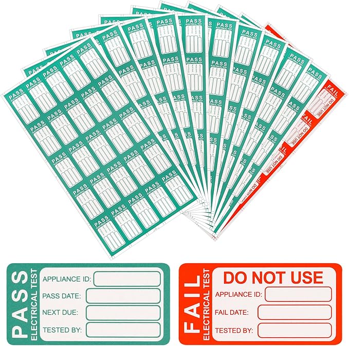 Pat Testing Stickers, 250 PCS Pass & 25 PCS Fail Pat Testing Labels, Green and Red Test Labels for Electronic Portable Appliance Safety Test(1 * 1.6 in)