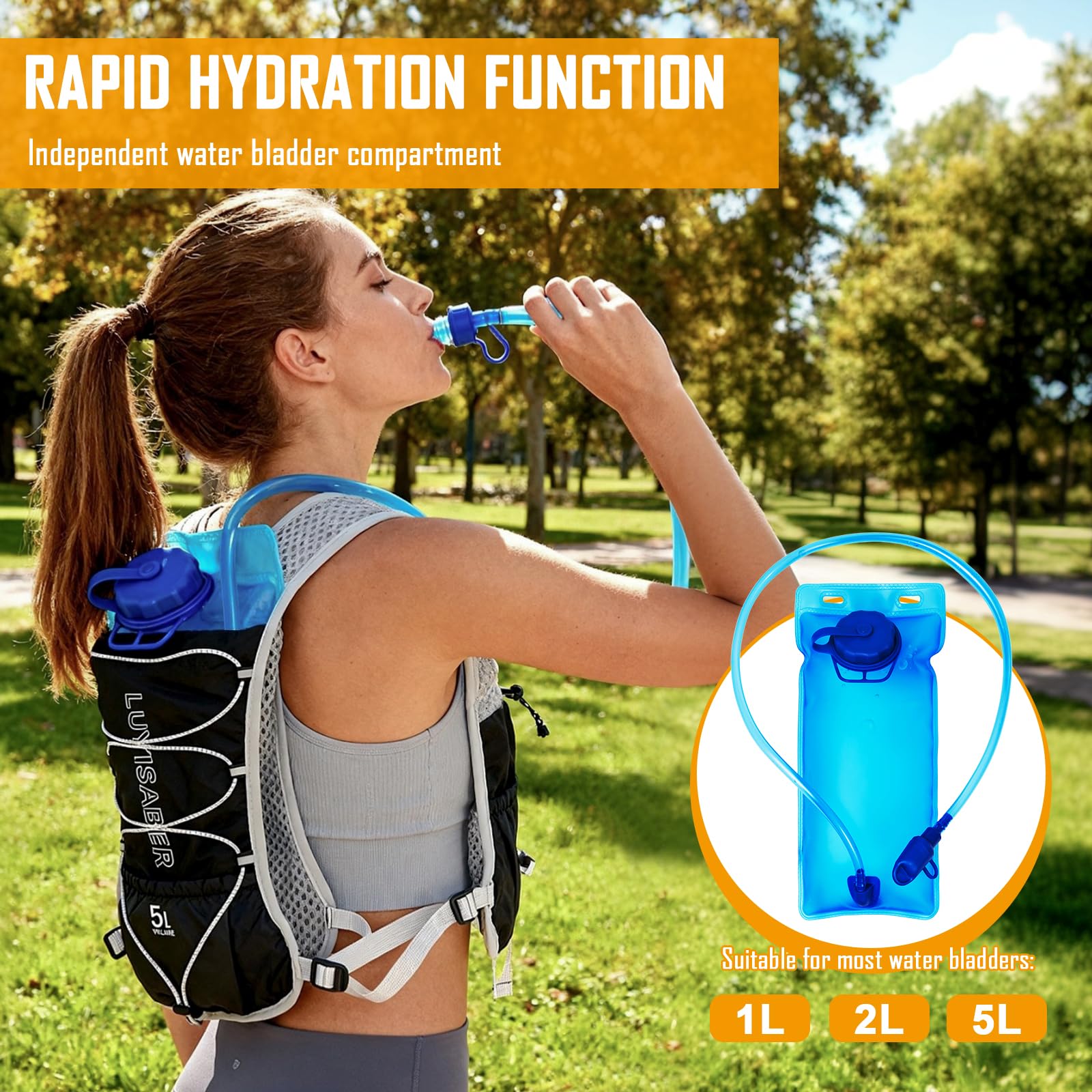 Zaino Trail Running, Gilet da Corsa per Donne e Uomini con Sacca d'Acqua da 2L, Cinghie Pettorali Regolabili, Zaino Idratazione per Escursionismo/Sentieri/Corsa/Maratone/Ciclismo