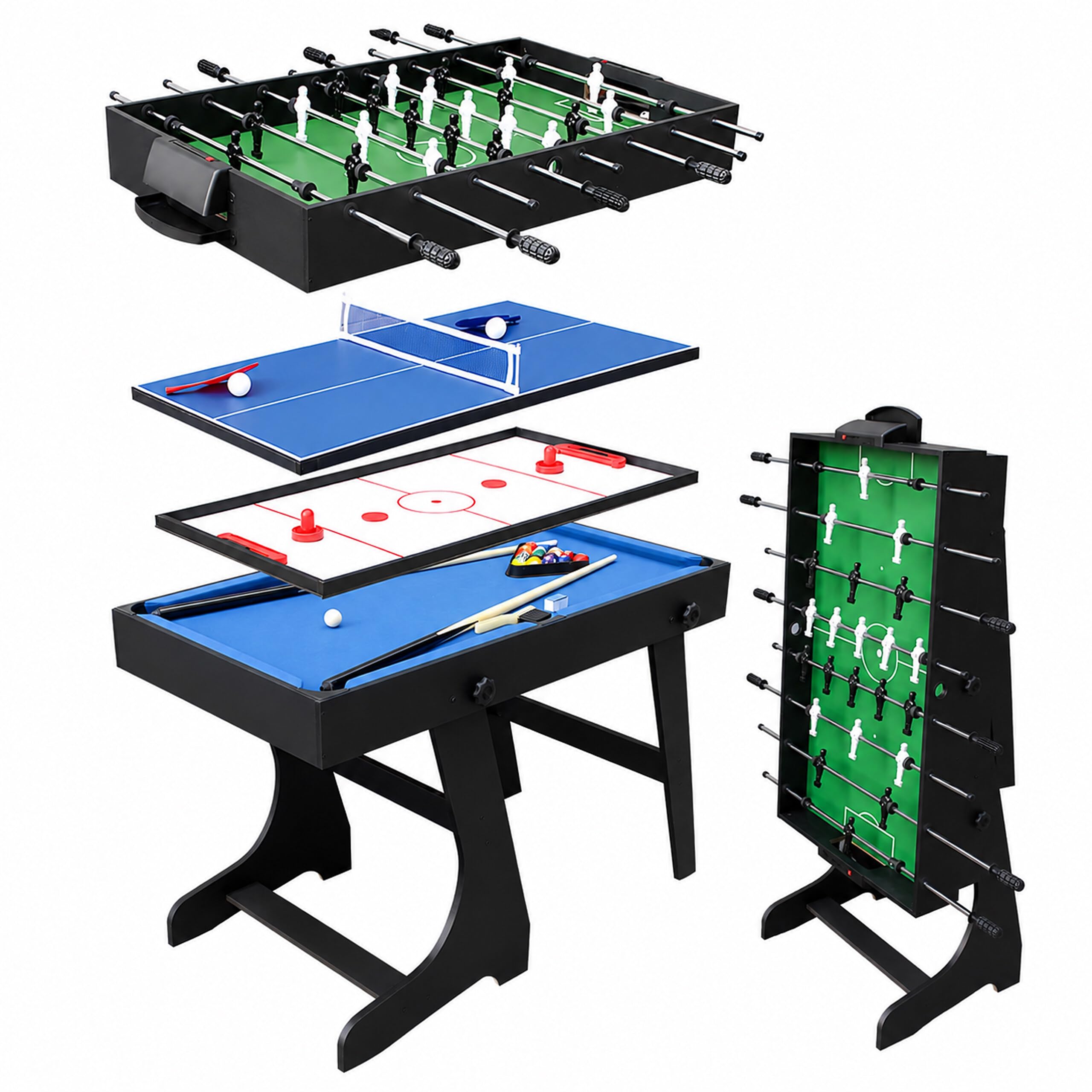Tavolo da gioco Relaxdays 4-in-1: calcio balilla, biliardo, air hockey