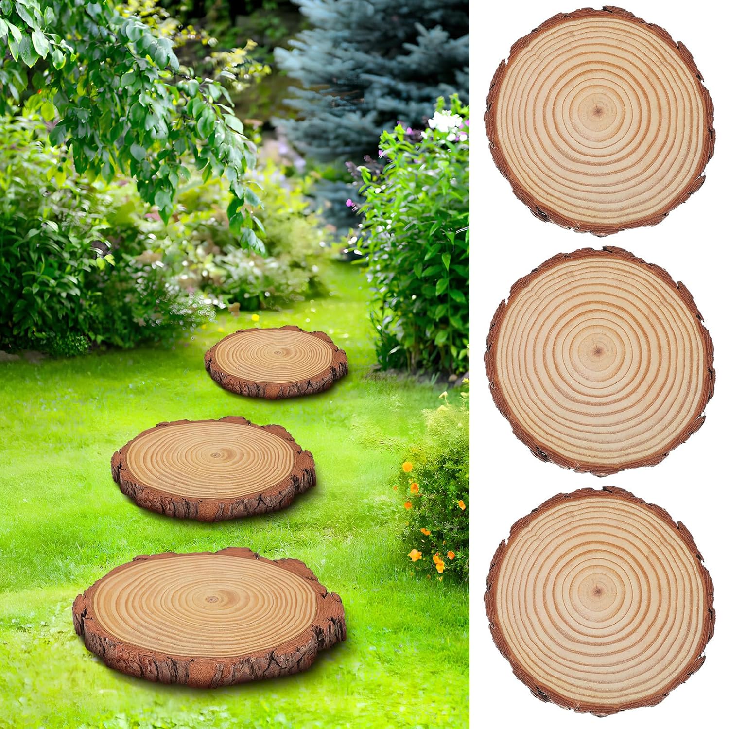 3pcs Garden Stepping Stones Outdoor Walkway Wood Boards Thick Rustic DIY Pathway Decor for Patio and Lawn