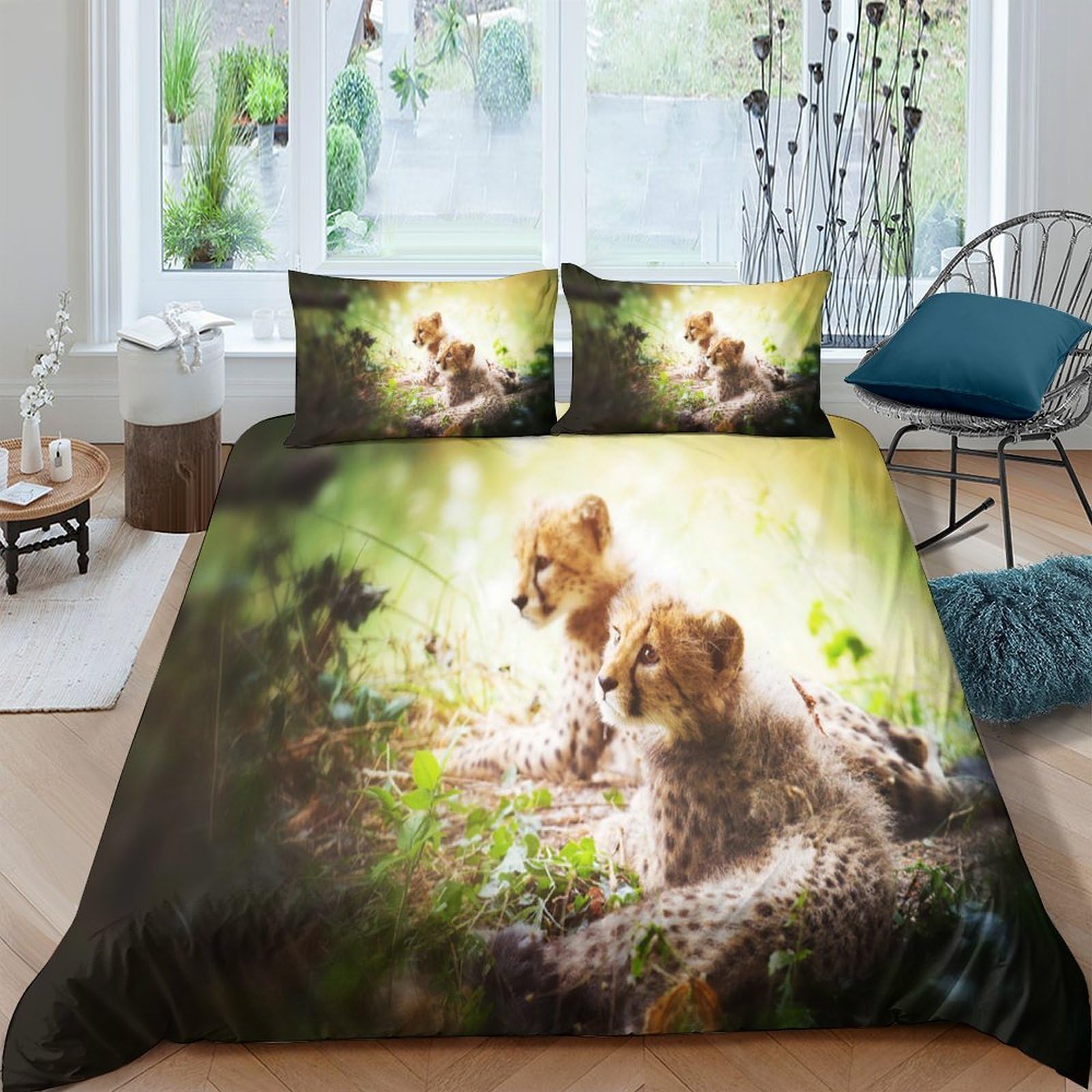 Ctjqhvkz Style-3 3D Printed Forest Lion Cubs Fitted Sheet Microfiber Non-Slip Mattress Cover For Bedroom Dorm Decorative Protection, Easy Care Single（135X200cm）