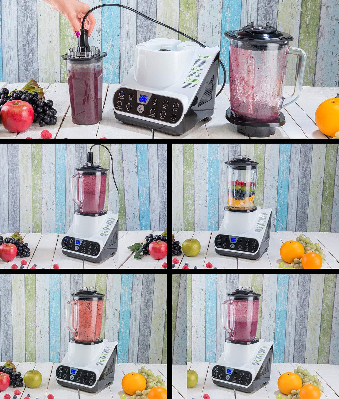 Rosenstein & Söhne vacío mezclador: Batidora de pie con función de vacío y pantalla táctil LED, 1,5 l, 1300 W (Procesadores de comida, Mezclador de alto rendimiento, Envasadoras al vacío)