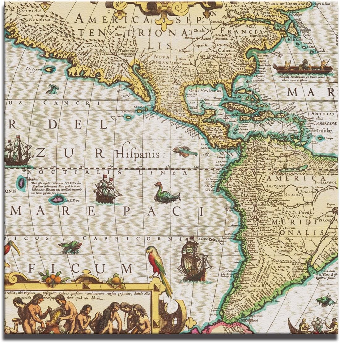 JP London Ready to Hang Made Gallery Wrap Heavyweight Canvas Wall Art Antique North America Map World 14in SQSCNV2010