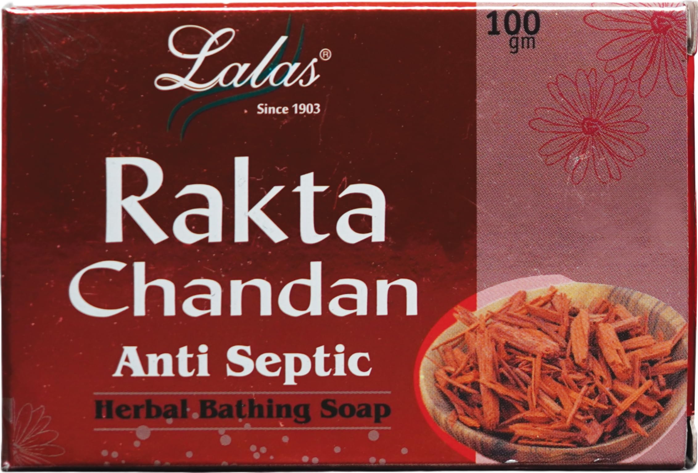 Lalas Rakta Chandan Glycerin Soap | Ayurvedic Bathing Bar with Red Sandalwood for Glowing, Acne-Free & Moisturized Skin | Gentle Cleanser for Face & Body | 100g Each, Pack of 5