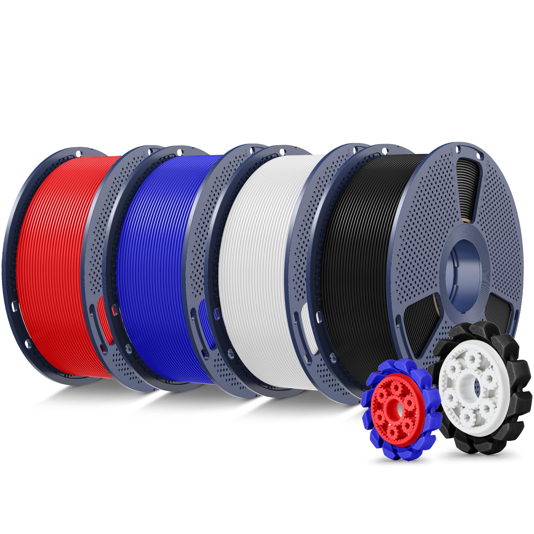 SUNLU 4KG PLA+2.0 Filament 1.75mm, Ulepszony filament PLA Plus do drukarek 3D, 1KG na Szpulę, łącznie 4 KG, Czarny+Biały+Czerwony+Niebieski Kleina