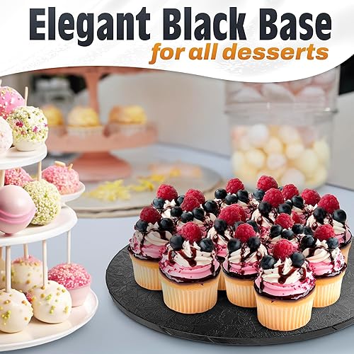 Miniatura 5 de Tambor para pasteles de 12 pulgadas, color negro, redondo, de 12 pulgadas, para presentación de postres navideños, resistente a la grasa y a