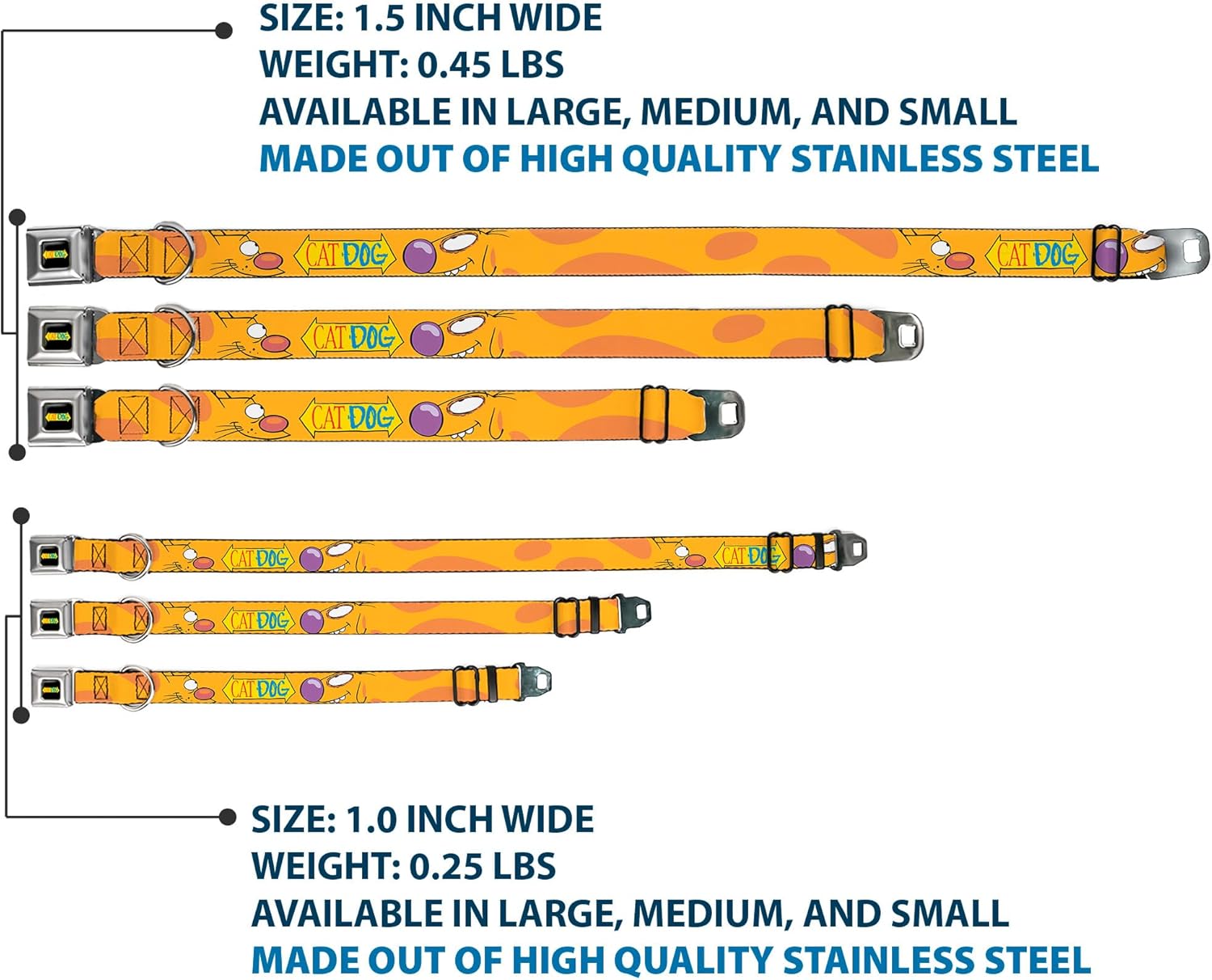 Buckle-Down Seatbelt Buckle Dog Collar - CatDog Stretch/CATDOG Logo - 1" Wide - Fits 9-15" Neck - Small