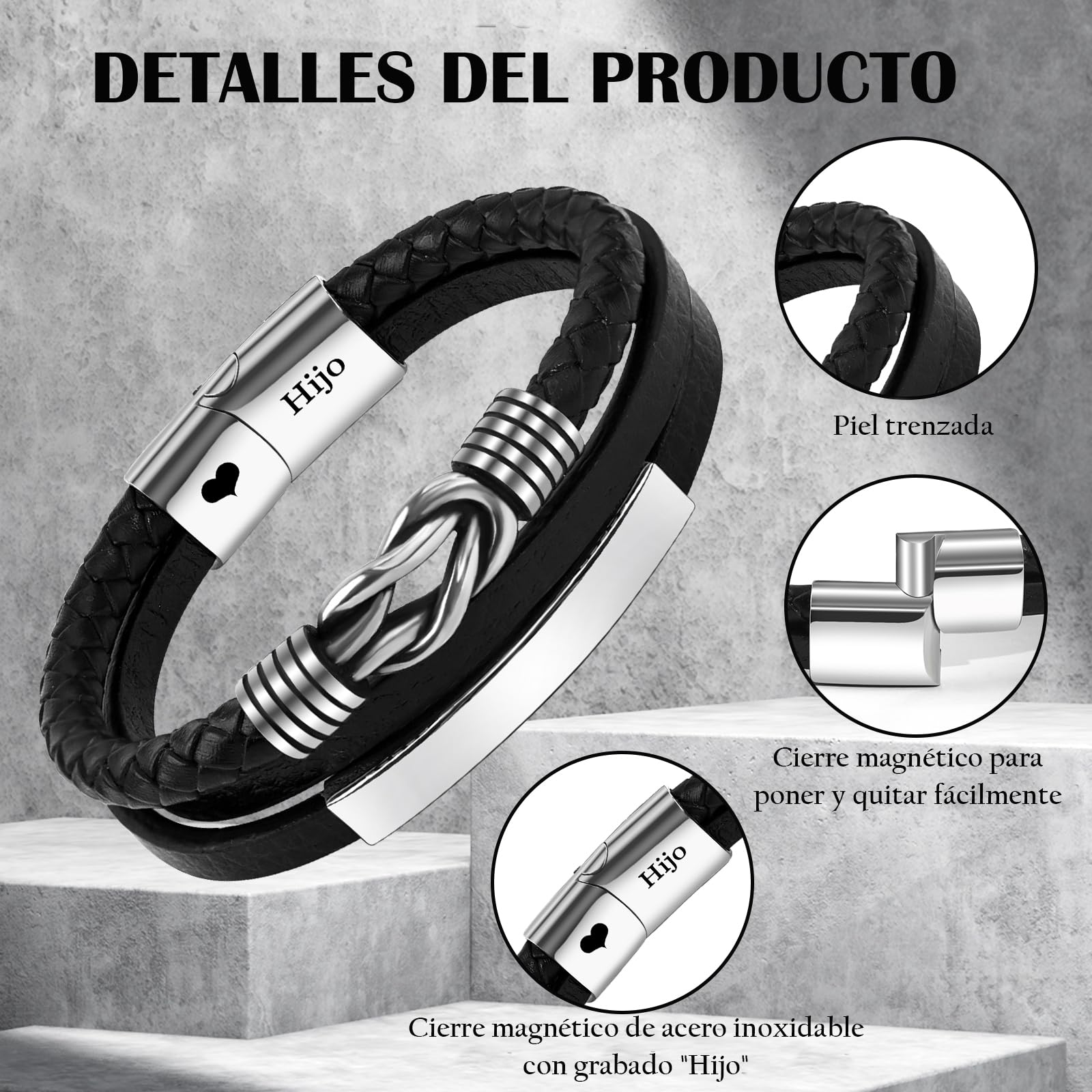 VU100 Regalo para Hijo/Hombre/Papá Pulsera de Cuero para Hombre Te Amo Pulsera Regalo inspiración Regalo de Cumpleaños para Hijo Papá Novio Esposo-Con Caja de Regalo