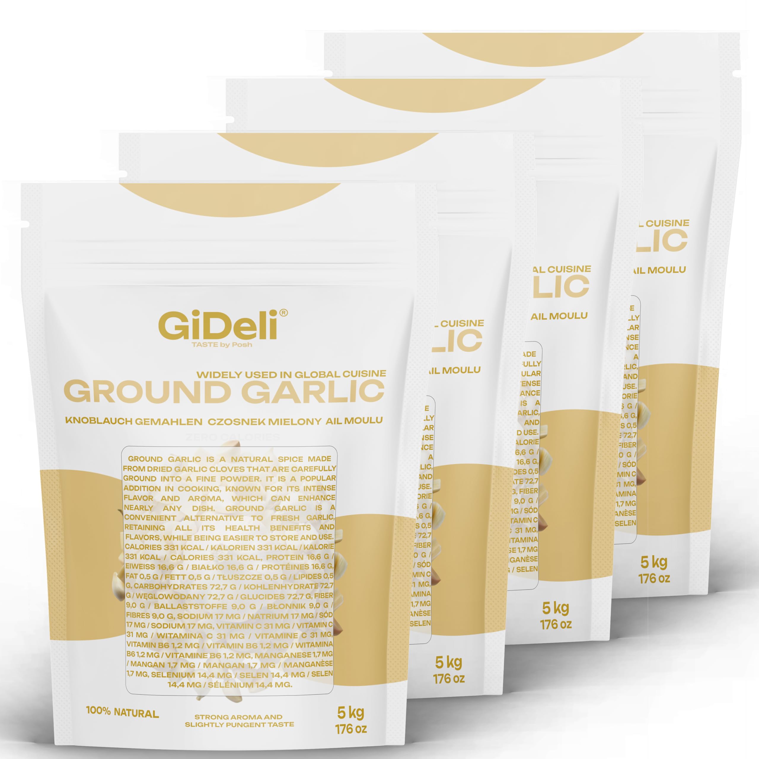 GiDeli Knoblauchpulver 4x 5kg - Professionelle Qualität - 100% Bio - Gewürz ideal zum Kochen sowie Würzen - Konblauch Getrocknet und Gemahlen - Natürlicherer und feinerer Geschmack