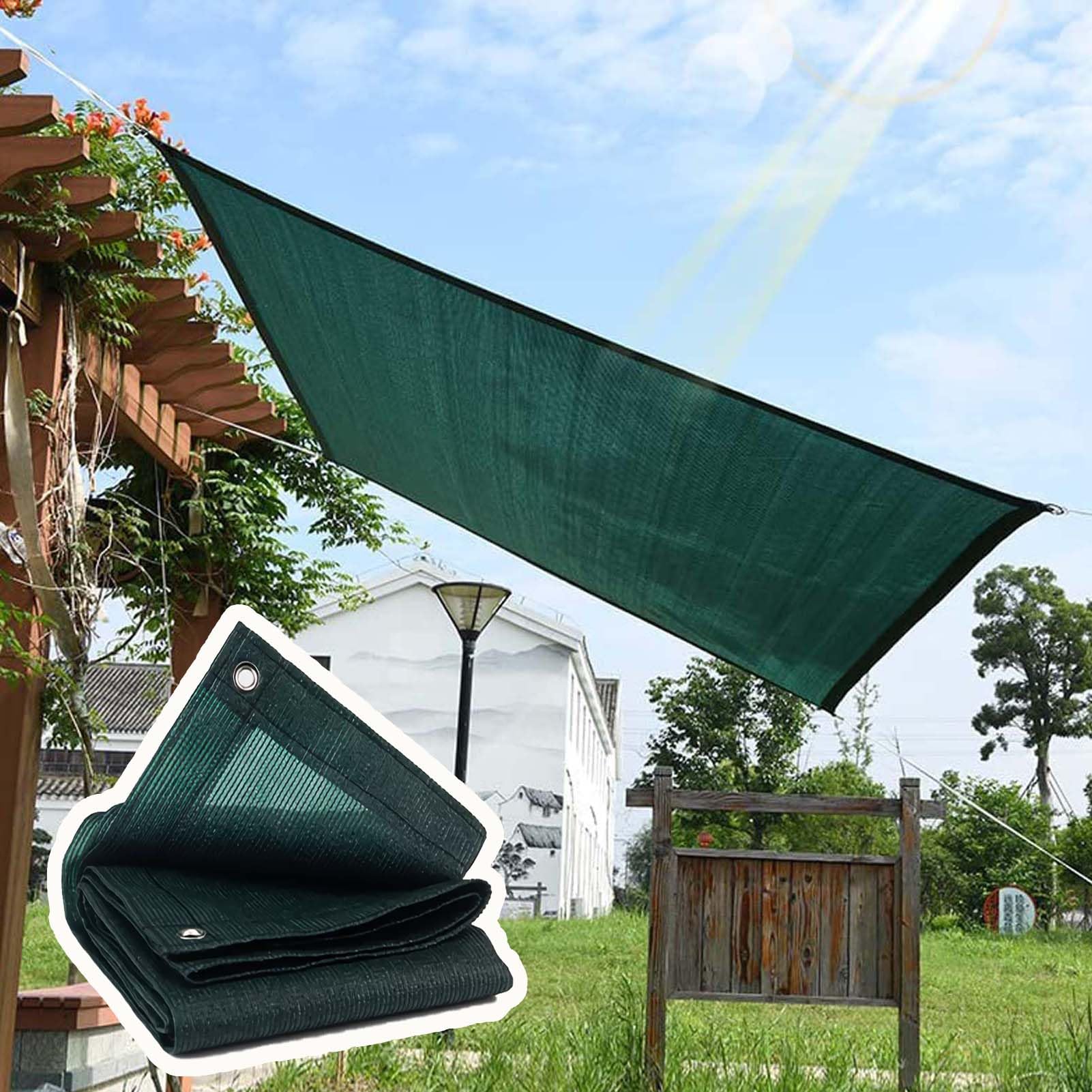 Malla de Sombra Exterior Verde Oscuro 9mx13m con Ojales - Red de Protección Solar para Malla de Ocultacion Jardín Balcón - 90% UV Tela Sombreadora Transpirable y Resistente