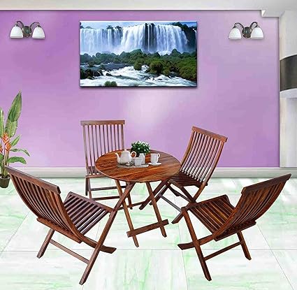 BM WOOD FURNITURE Sheesham Wood Foldable Patio Dining Set | for Balcony, Garden and Outdoor | 4 Chairs and Square Table | Brown