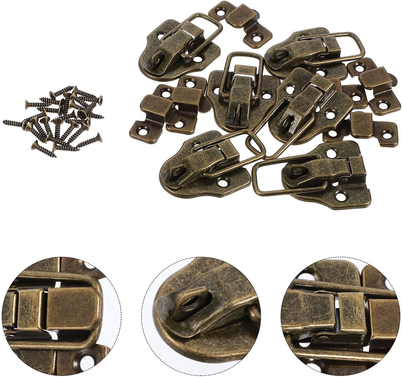 Alipis 6pcs Vintage Box Clasp Hasp Lock Fastener with Padlock Hole, Antique Metal Toggle Latch for Suitcase, Wooden Box, and Cabinet Hardware, Home and Travel Use