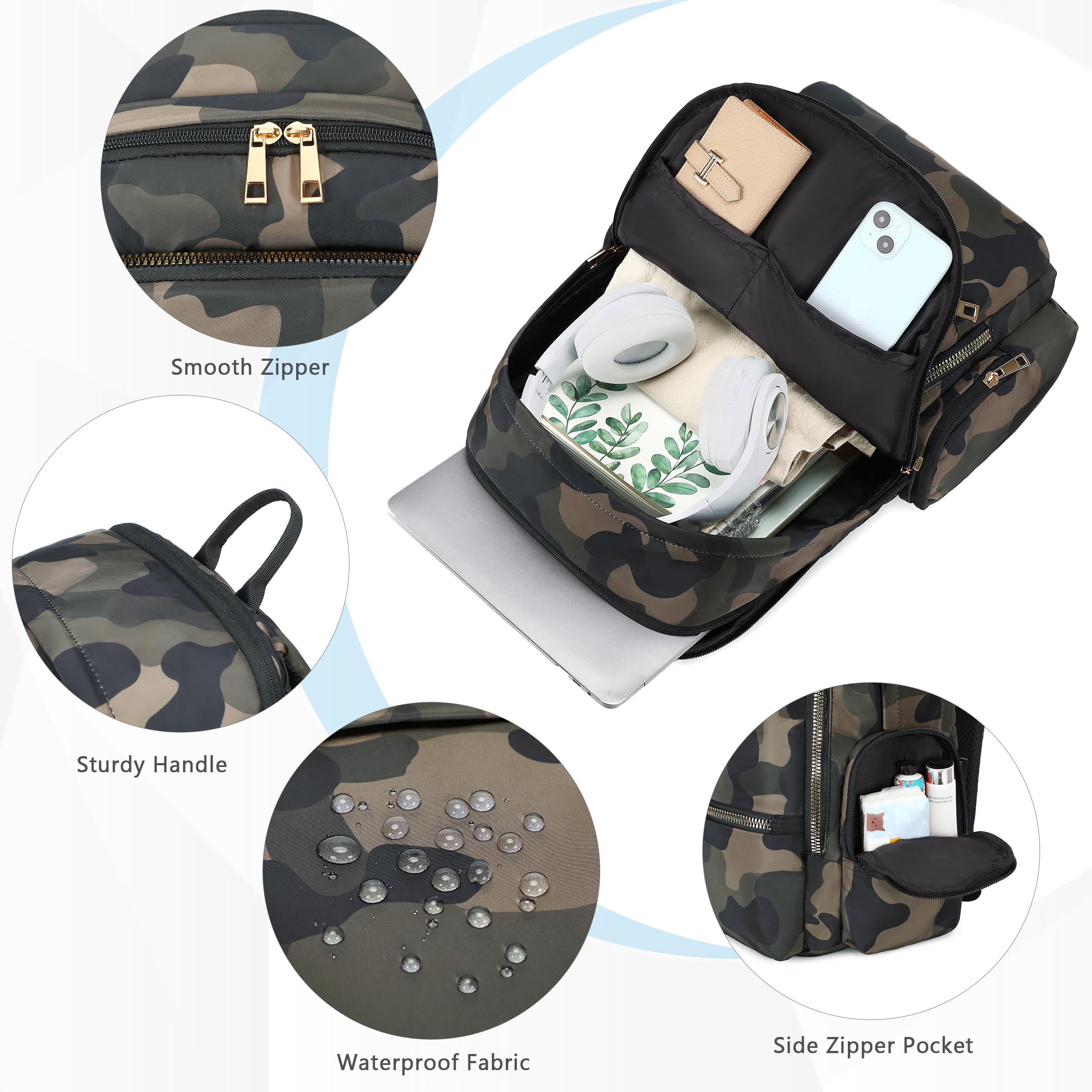Mochila para mujeres y hombres, bolsa de viaje para laptop de 15.6 pulgadas, mochila de trabajo, negocios, mochila universitaria, mochila de mano, Verde, Grande 5
