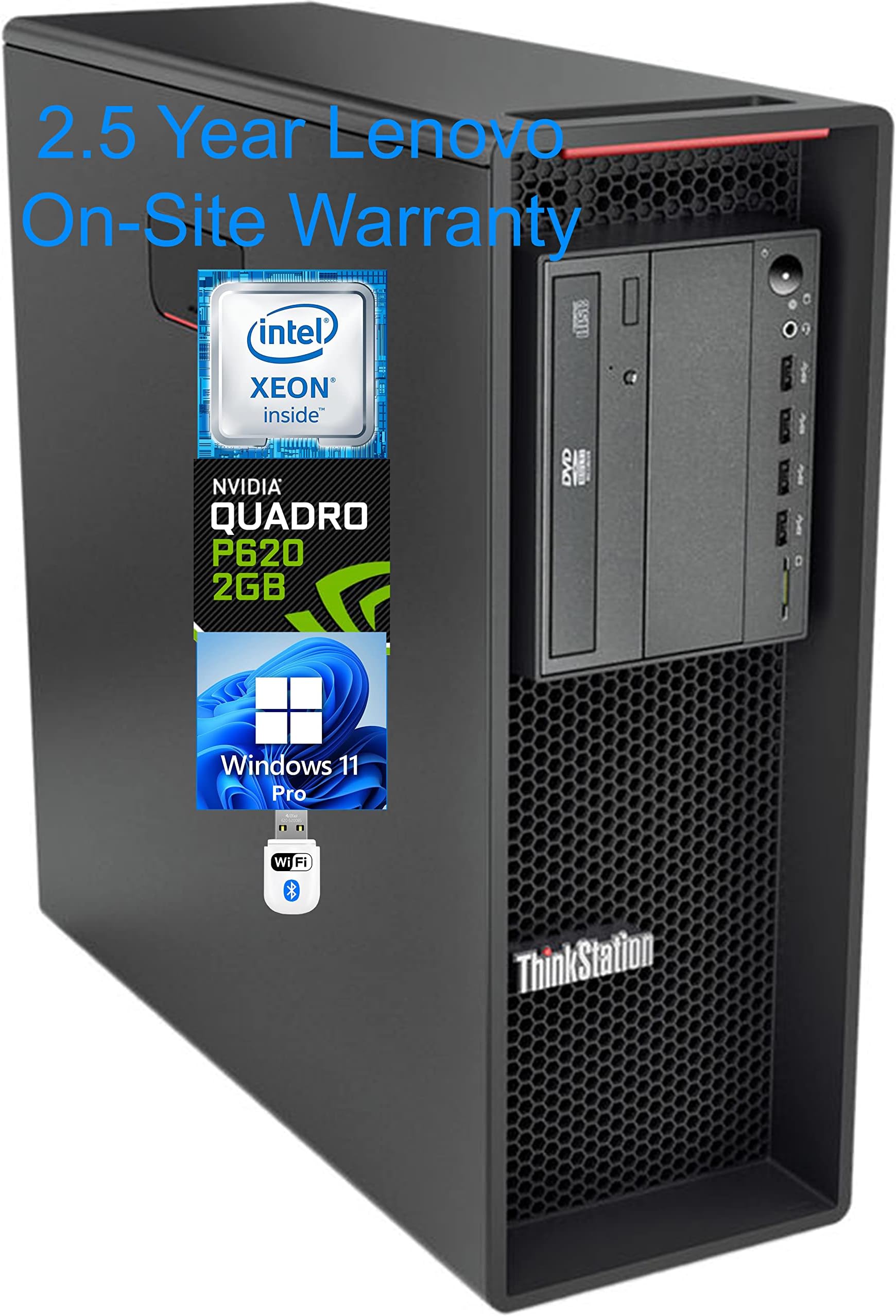 Lenovo ThinkStation P520 Tower Workstation - Intel Xeon W-2135 Upto 4.5GHz - 64GB RAM, 1TB NVMe SSD + 1TB NVMe Backup - NVIDIA Quadro P400 2GB, DVD-RW, DisplayPort, HDMI - Windows 11 Pro (Renewed)