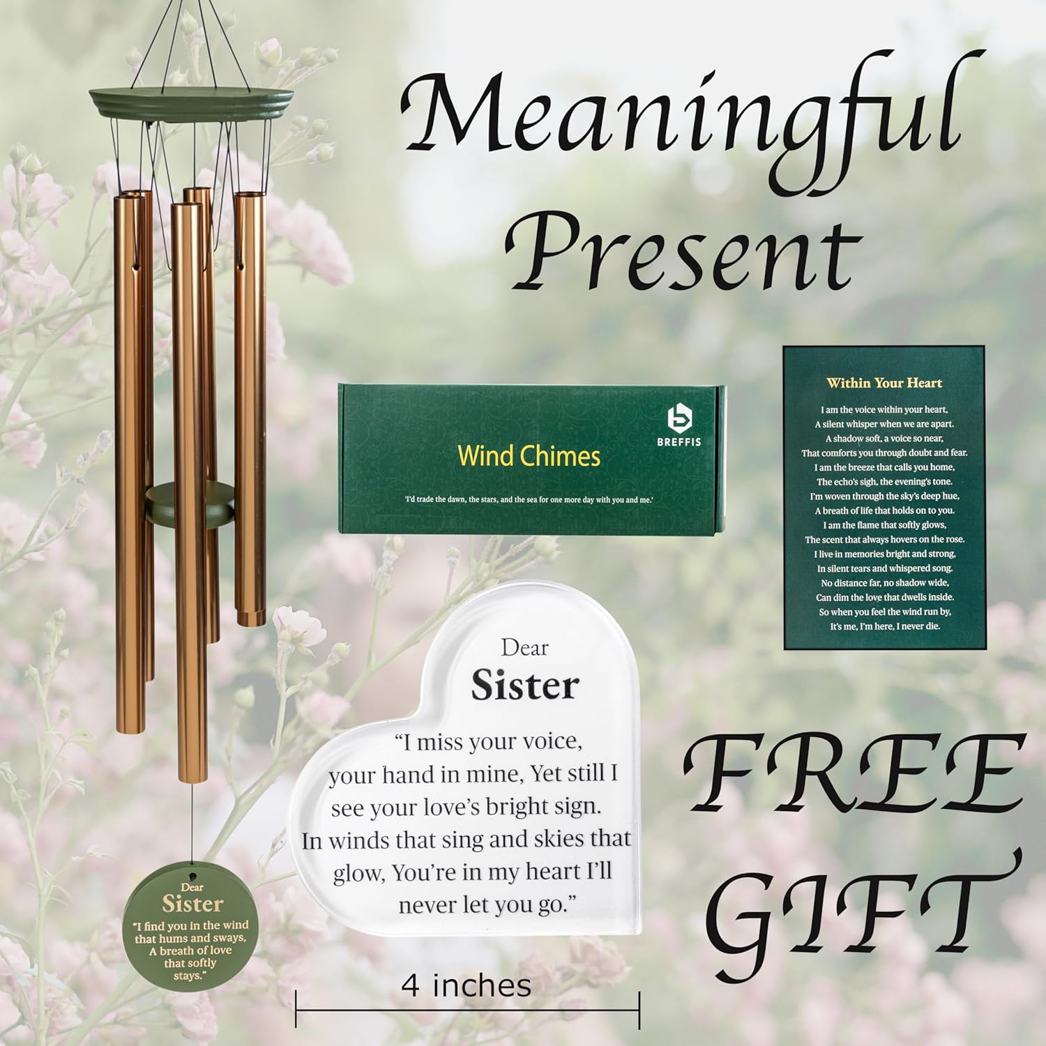 Memorial Wind Chime for Loss of Sister, 31" Wooden Sympathy Wind Chime for Outside, in Memory Bereavement Condolences Remembrance Sympathy Gift for Funeral, Sentimental Memorial Gift for Family - Image 2