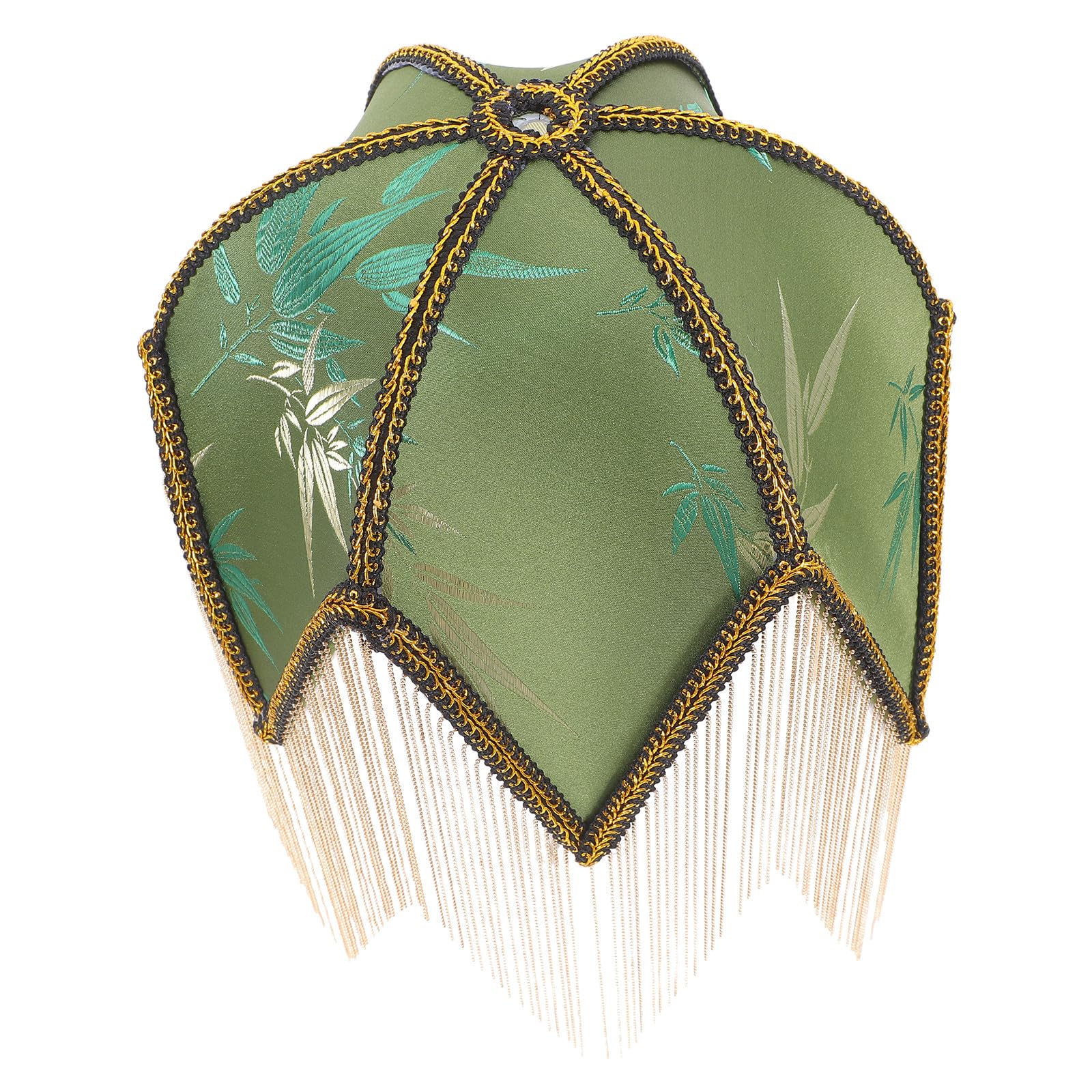Abat-jour en Tissu Motif Feuille Verte, Trou Central 1 Cm