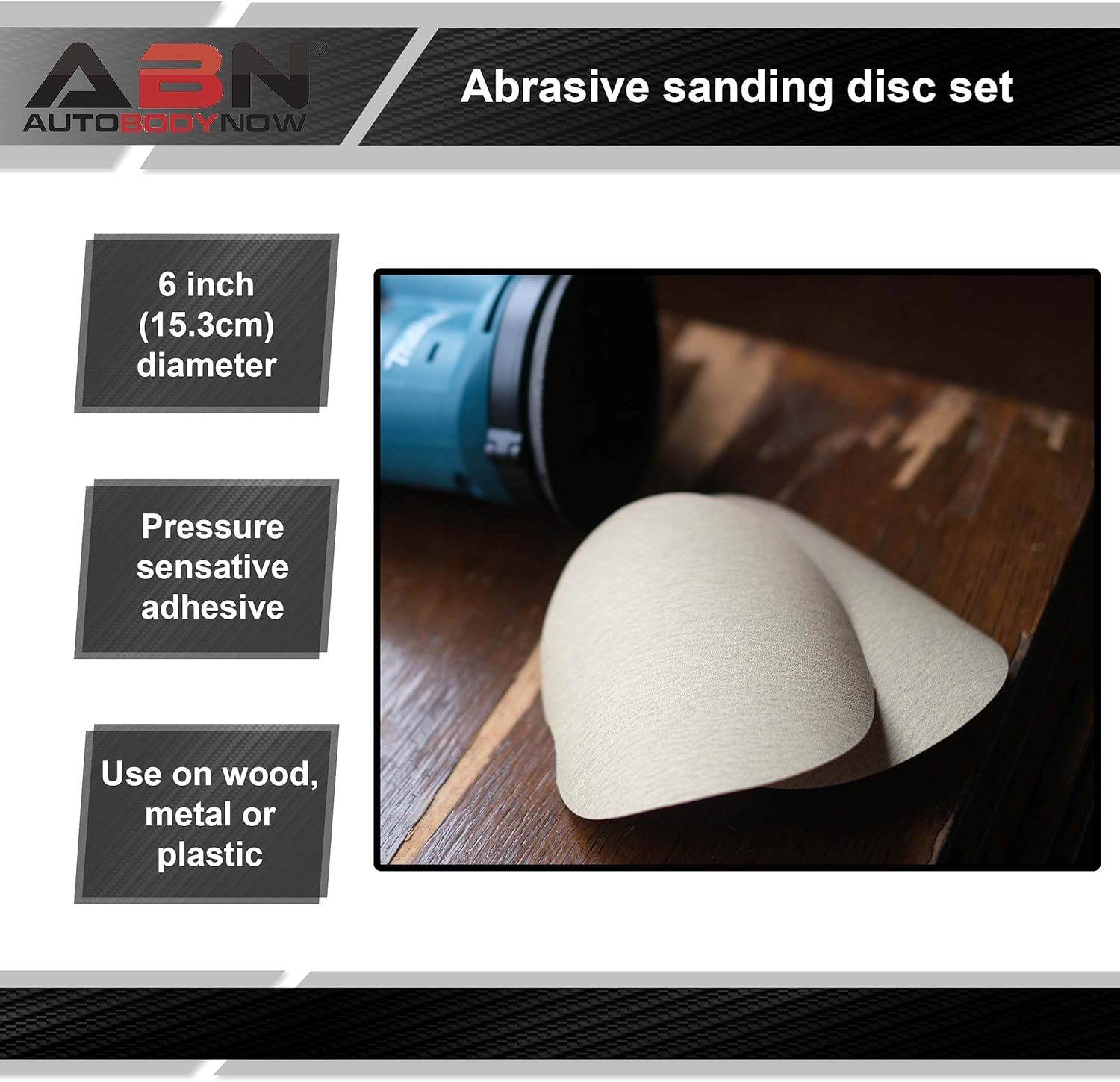 ABN 180 Grit Sandpaper Roll - 6 Inch Round Sanding Discs Aluminum Oxide Sandpaper Discs with Adhesive Back, 100Pc