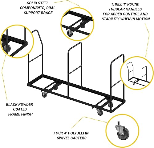 Vista 24 de Black Folding Table Dolly for Round Folding Tables or 4-6 FT. Rectangular Folding Tables