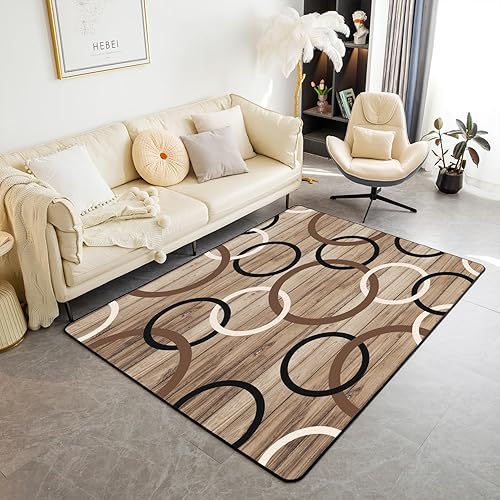 Juego de ropa de cama circular marrón, negro y blanco para niñas, niños, alfombra de área de 5 x 7 pulgadas, geometría geométrica, juego de