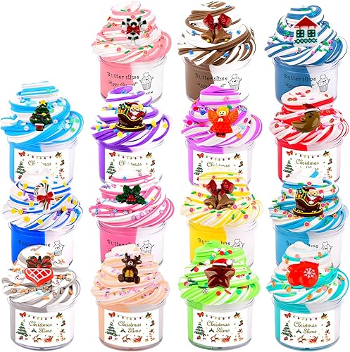 Paquete de 9 kits de slime de mantequilla de doble color, rellenos de calcetines de Navidad súper suaves y antiadherentes, lindo y barato comprado