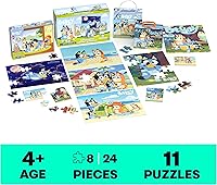 Vista 2 de Bluey Juego de 11 rompecabezas, rompecabezas de madera de 8 y 24 piezas, difusos y troquelados para preescolares y niños