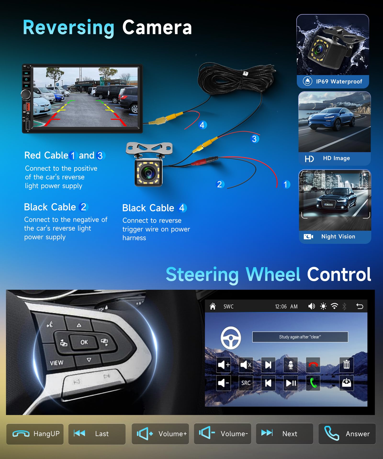 VECHTEL Radio samochodowe 7-calowe 2 DIN z bezprzewodowym CarPlay, Android Auto, radio FM z Bluetooth, nawigacja GPS, 2 porty USB/Typ-C/SD, wideo online, ekran dotykowy IPS radio samochodowe z kamerą