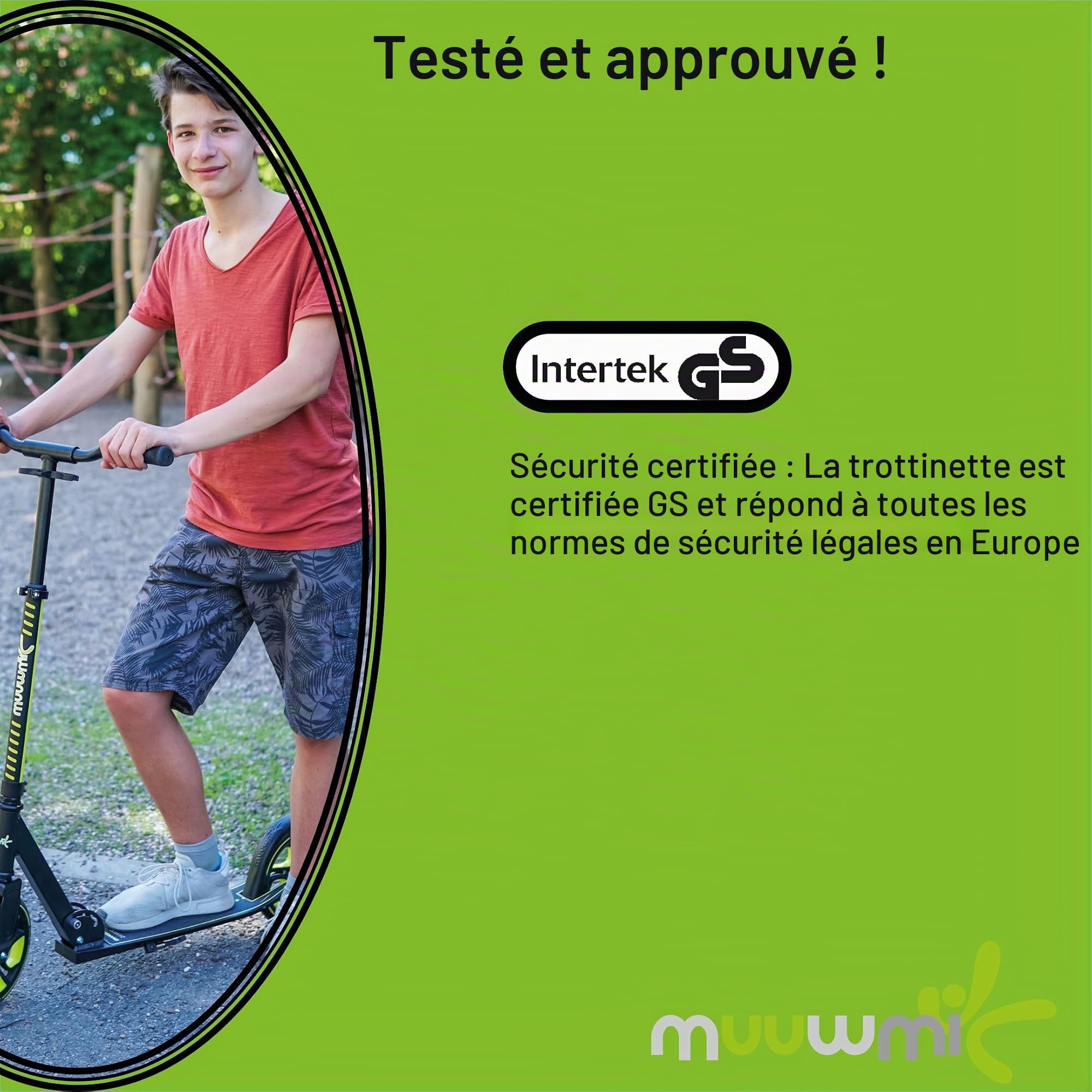 muuwmi - Trottinette Pro en Aluminium - 215 mm - ABEC 7 - Homologuée GS - Hauteur réglable - Plateau XL - Guidon BMX