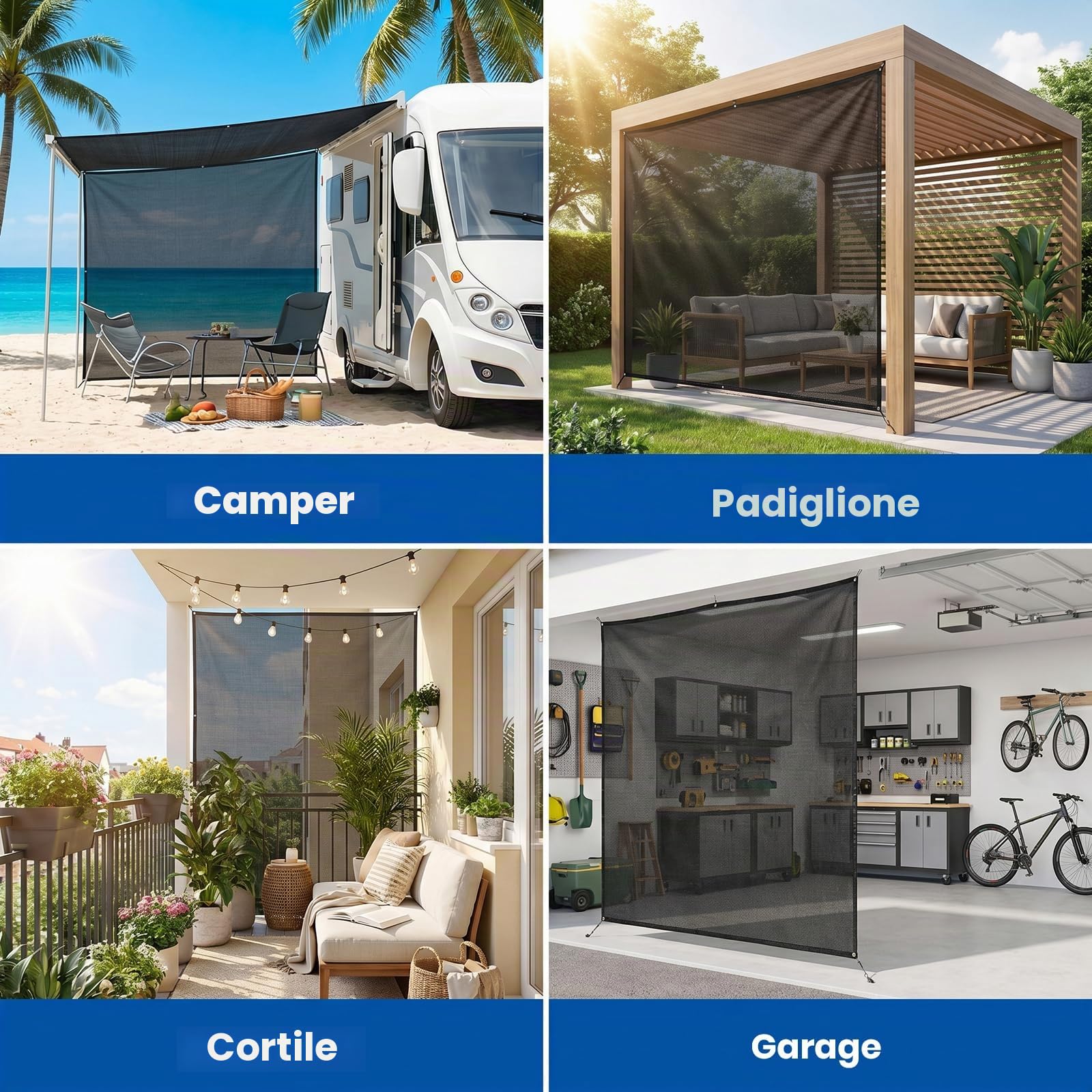 Tenda parasole per camper, 246 x 215 cm, parete laterale per auto | Protezione UV, 75% di protezione dagli sguardi indiscreti, resistente alle intemperie, montaggio rapido