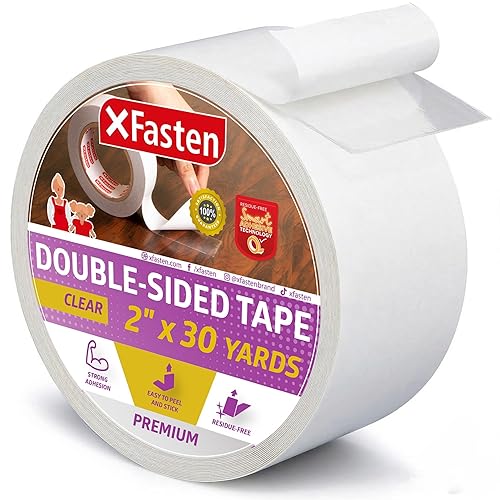 XFasten Cinta de doble cara transparente, extraíble, 2 pulgadas por 30 yardas, ideal como cinta de envoltura de regalo, para sostener alfombras