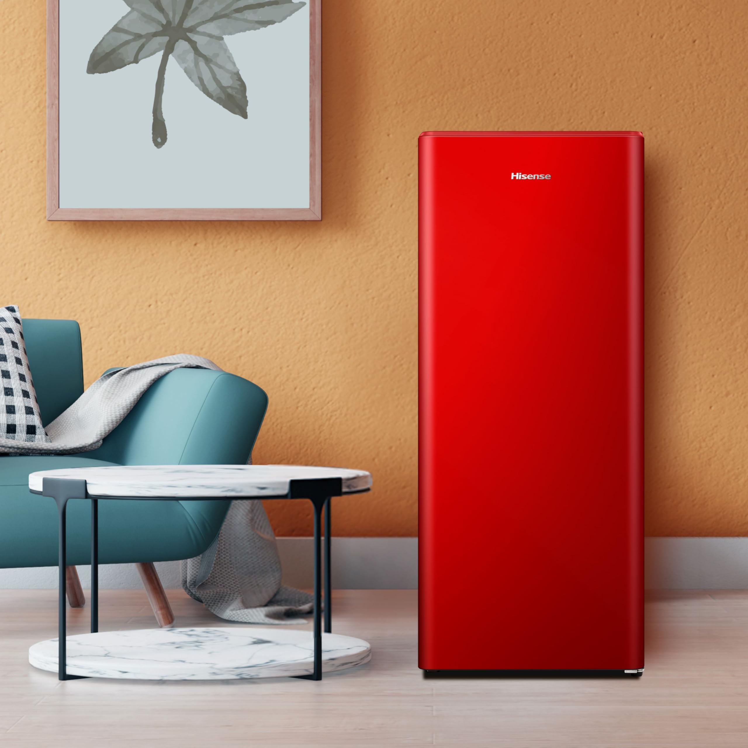 Hisense RR220D4BRE - Frigorífico Una Puerta, Congelador Freeze Zone, 165 L de capacidad, 128 cm alto, Class E, Botellero, Cycle Defrost (Cíclico), Cajón Frutas Y Verduras, Color Rojo