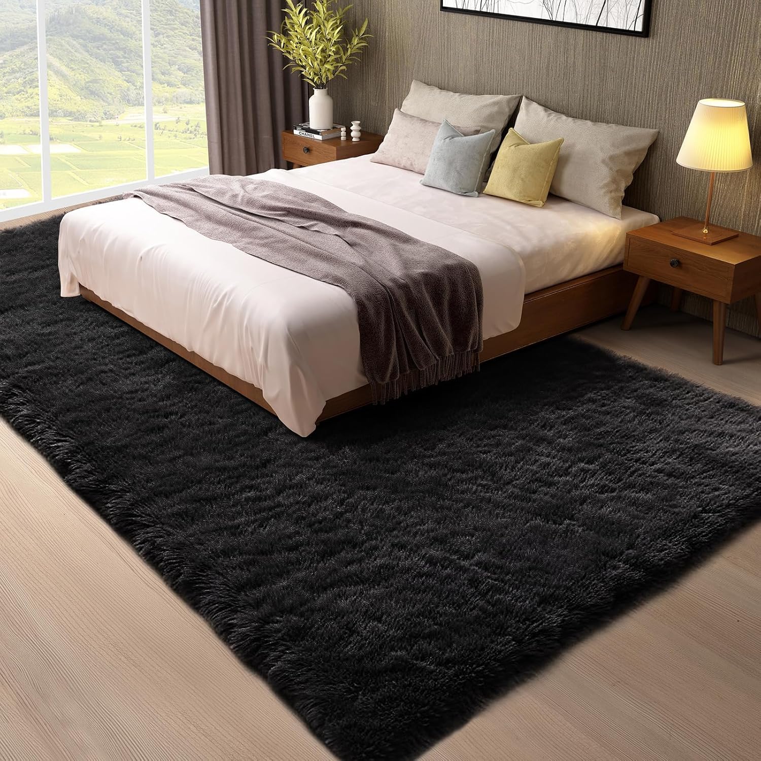 Ophanie 8x10 Black Area Rugs for Living Room, Large Shag Bedroom Carpet, Big Indoor Thick Soft Shaggy Nursery Rug, Fluffy Carpets for Boy and Girls Room Dorm Home Decor Aesthetic - Image 3